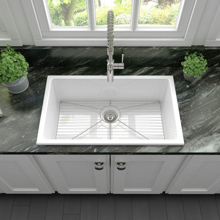 ZLINE 30-Inch Rome Dual Mount Single Bowl Fireclay Kitchen Sink with Bottom Grid in White Gloss (FRC5124-WH-30) - Image 5