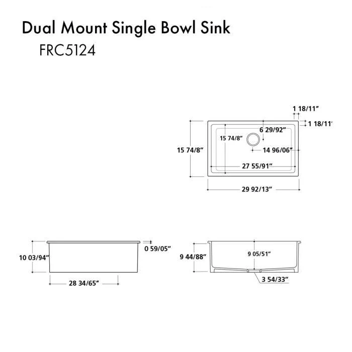 ZLINE 30-Inch Rome Dual Mount Single Bowl Fireclay Kitchen Sink with Bottom Grid in White Matte (FRC5124-WM-30) - Image 12