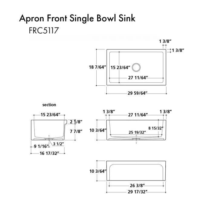 ZLINE 30-Inch Turin Farmhouse Apron Front Reversible Single Bowl Fireclay Kitchen Sink with Bottom Grid in White Gloss (FRC5117-WH-30) - Image 10