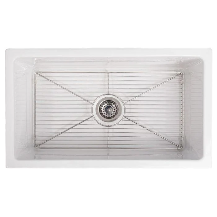 ZLINE 30-Inch Turin Farmhouse Apron Front Reversible Single Bowl Fireclay Kitchen Sink with Bottom Grid in White Gloss (FRC5117-WH-30) - Image 16