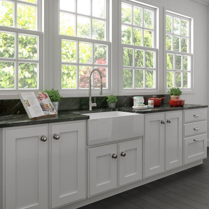 ZLINE 30-Inch Turin Farmhouse Apron Front Reversible Single Bowl Fireclay Kitchen Sink with Bottom Grid in White Gloss (FRC5117-WH-30) - Image 4