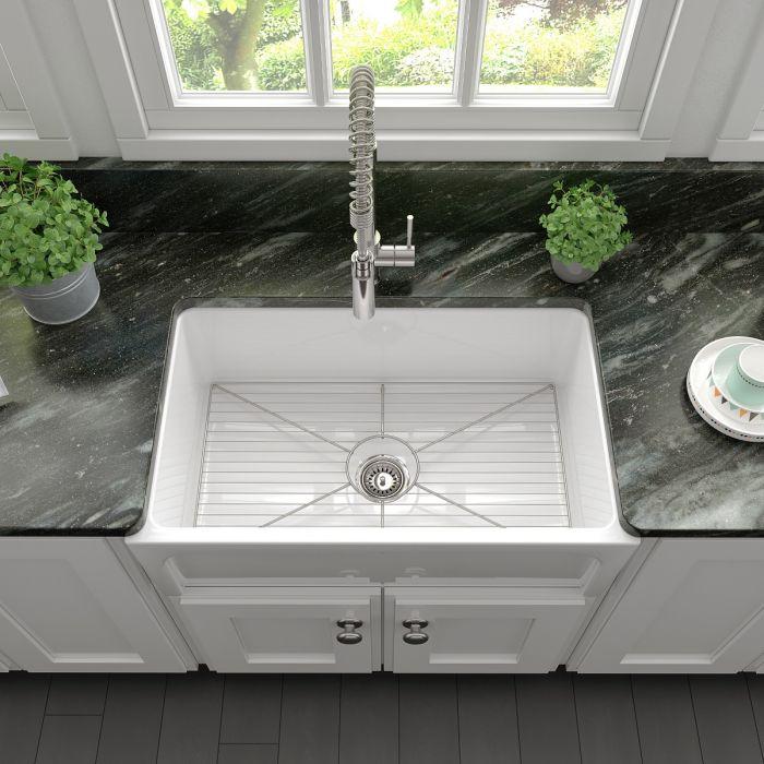 ZLINE 30-Inch Turin Farmhouse Apron Front Reversible Single Bowl Fireclay Kitchen Sink with Bottom Grid in White Gloss (FRC5117-WH-30) - Image 6