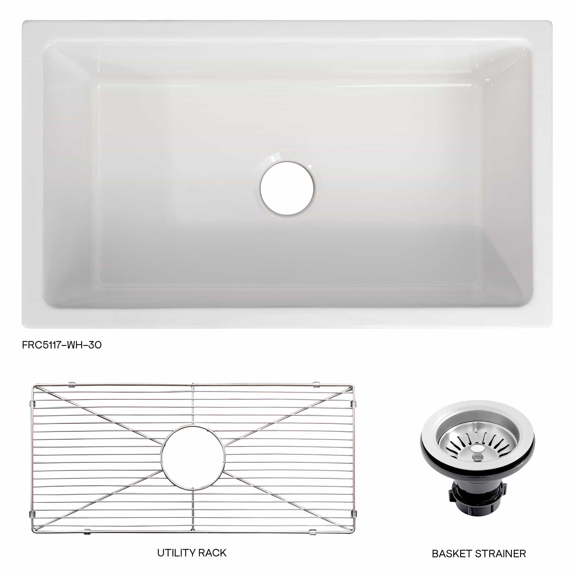 ZLINE 30-Inch Turin Farmhouse Apron Front Reversible Single Bowl Fireclay Kitchen Sink with Bottom Grid in White Gloss (FRC5117-WH-30) - Image 7