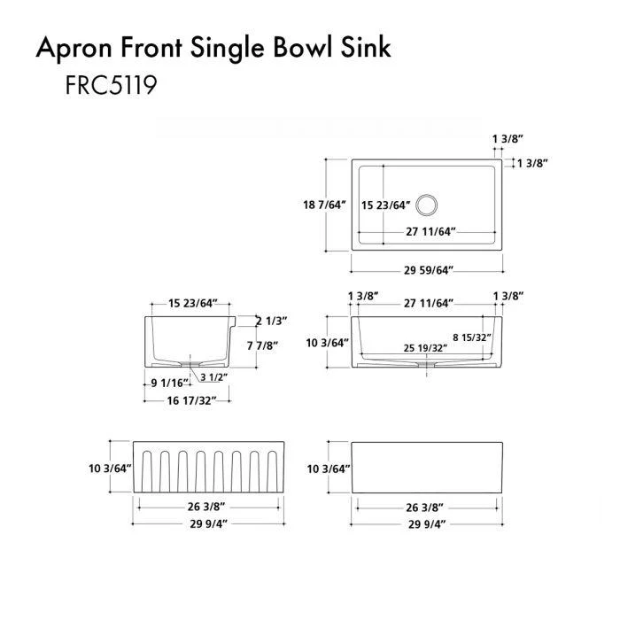 ZLINE 30-Inch Venice Farmhouse Apron Front Reversible Single Bowl Fireclay Kitchen Sink with Bottom Grid in White Matte (FRC5119-WM-30) - Image 20
