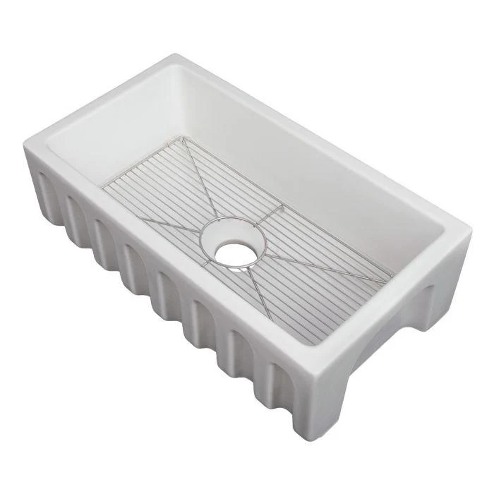 ZLINE 30-Inch Venice Farmhouse Apron Front Reversible Single Bowl Fireclay Kitchen Sink with Bottom Grid in White Matte (FRC5119-WM-30) - Image 6