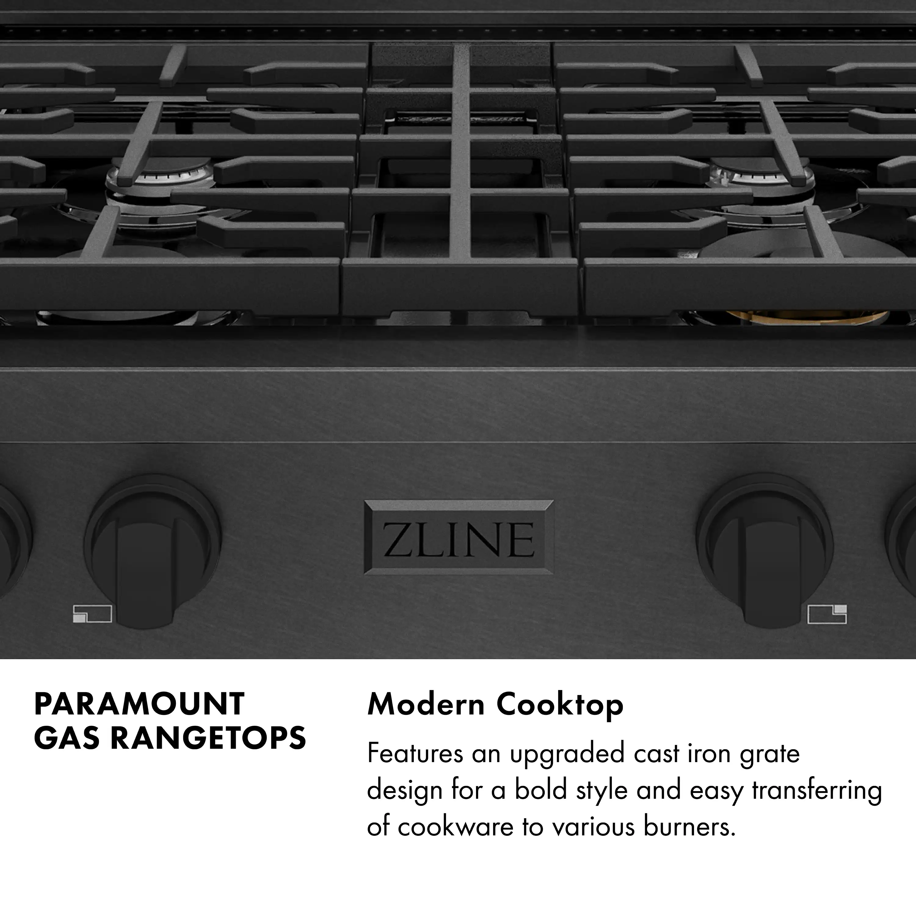 ZLINE 30-Inch Paramount Gas Rangetop with 4 Burners and Porcelain Cooktop in Black Satin Stainless Steel (SRTBS-30) - Image 6