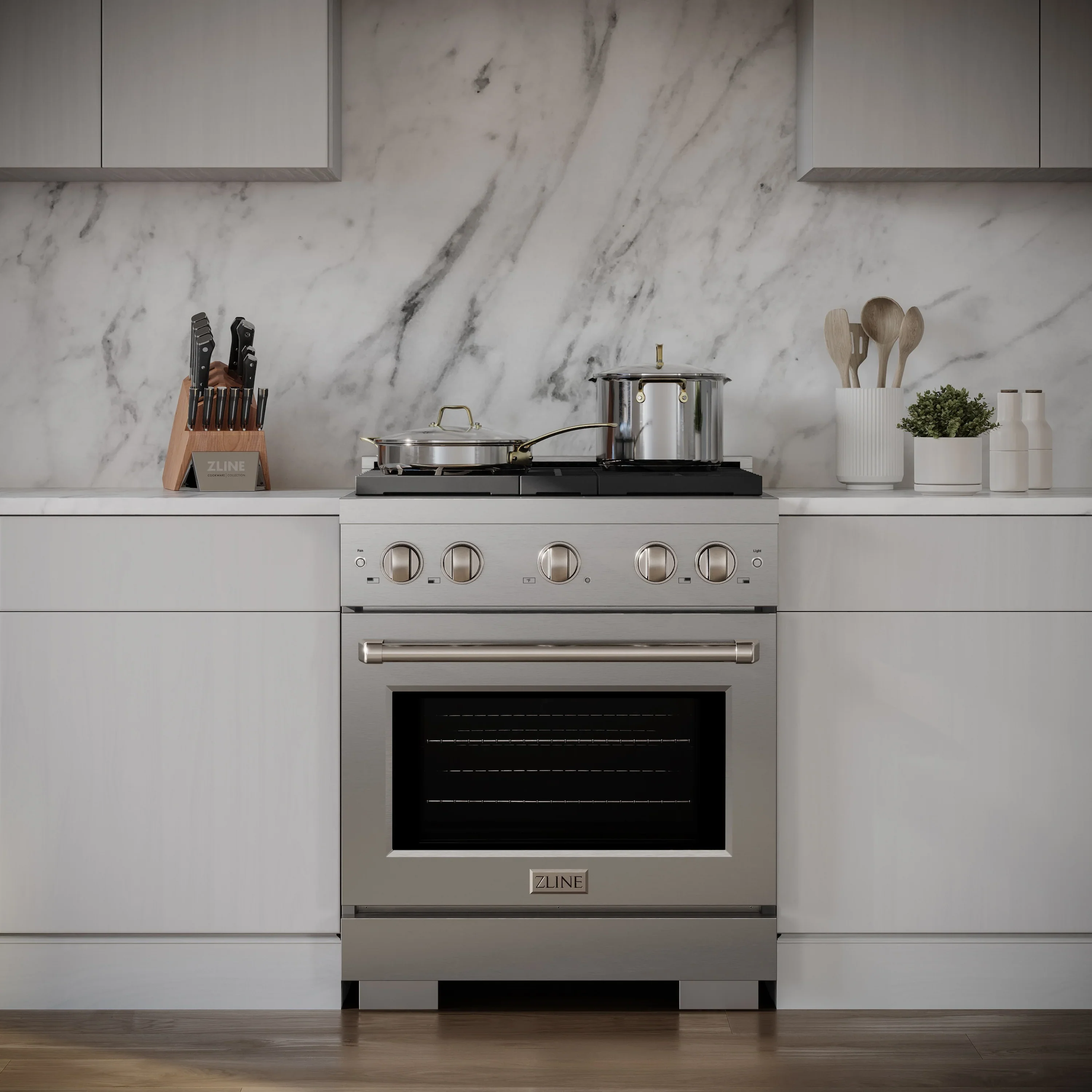 ZLINE Appliance Package - 30-Inch Stainless Steel Gas Range, Modern Over The Range Microwave and Tall Tub Dishwasher (3KP-SGROTR30-DWV) - Image 3