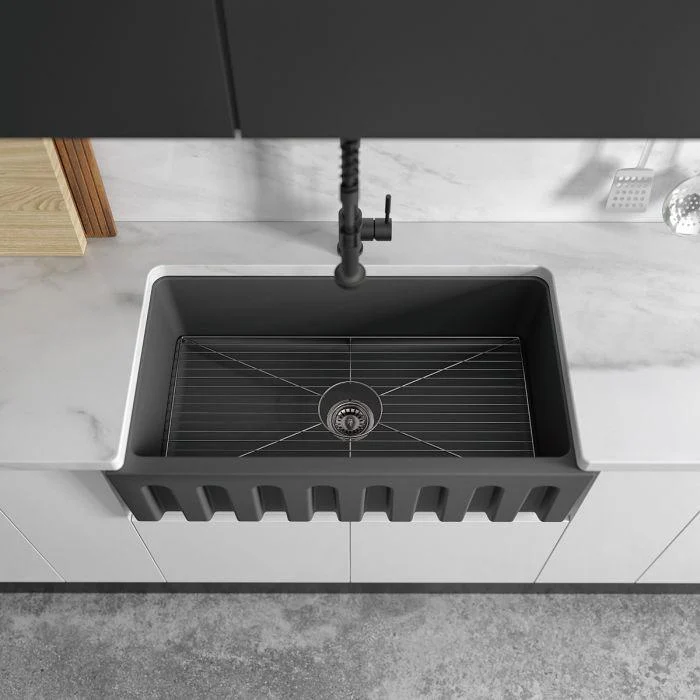 ZLINE 33-Inch Venice Farmhouse Apron Front Single Bowl Reversible Fireclay Kitchen Sink with Bottom Grid in Charcoal (FRC5131-CL-33) - Image 13