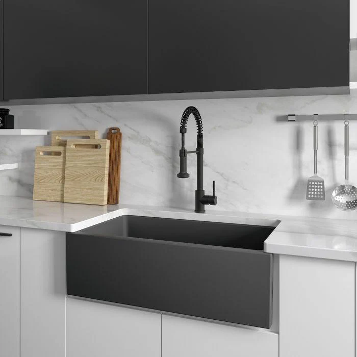 ZLINE 33-Inch Venice Farmhouse Apron Front Single Bowl Reversible Fireclay Kitchen Sink with Bottom Grid in Charcoal (FRC5131-CL-33) - Image 15