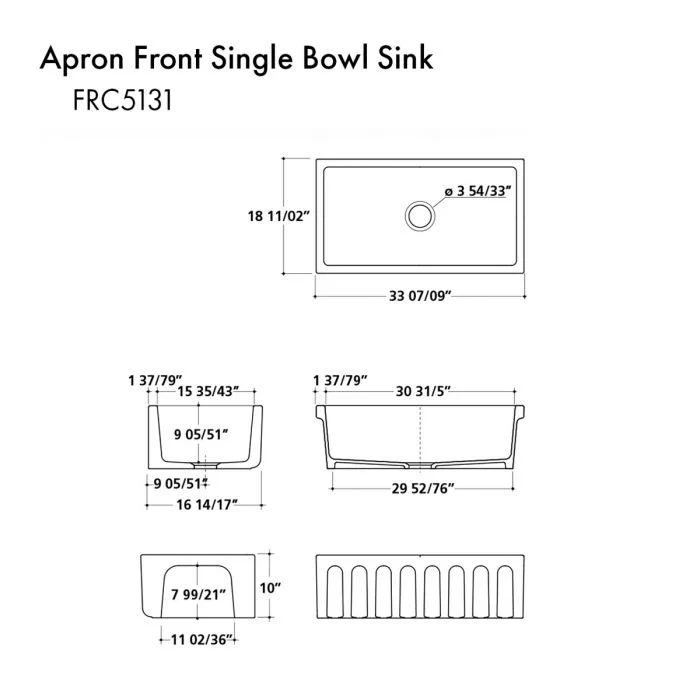 ZLINE 33-Inch Venice Farmhouse Apron Front Single Bowl Reversible Fireclay Kitchen Sink with Bottom Grid in Charcoal (FRC5131-CL-33) - Image 17