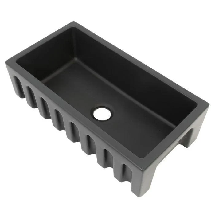 ZLINE 33-Inch Venice Farmhouse Apron Front Single Bowl Reversible Fireclay Kitchen Sink with Bottom Grid in Charcoal (FRC5131-CL-33) - Image 4
