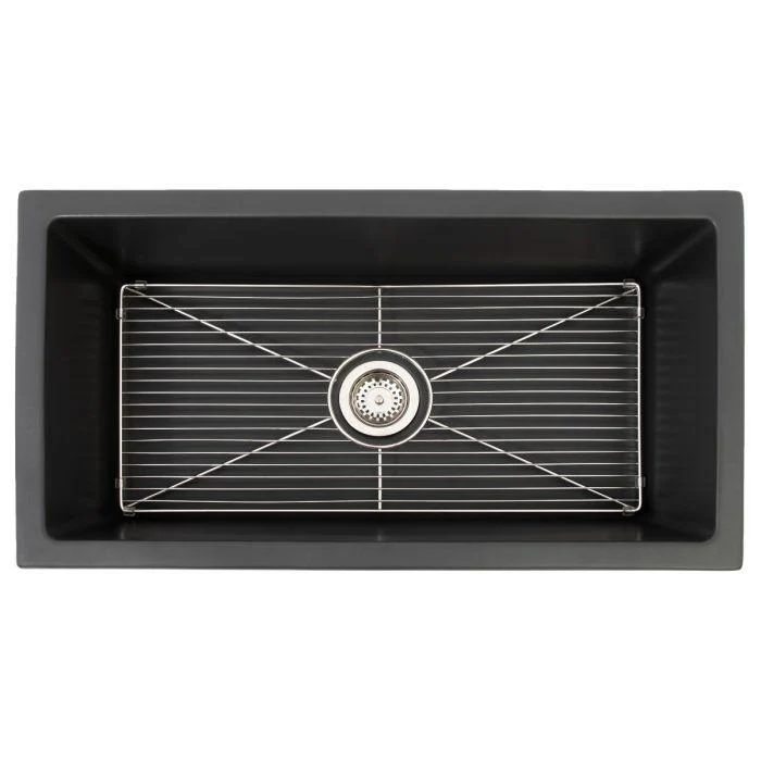 ZLINE 33-Inch Venice Farmhouse Apron Front Single Bowl Reversible Fireclay Kitchen Sink with Bottom Grid in Charcoal (FRC5131-CL-33) - Image 7