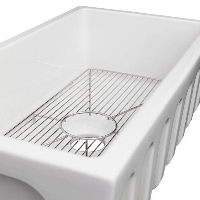 ZLINE 33-Inch Venice Farmhouse Apron Front Single Bowl Reversible Fireclay Kitchen Sink with Bottom Grid in White Gloss (FRC5131-WH-33) - Image 16
