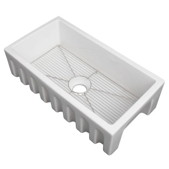 ZLINE 33-Inch Venice Farmhouse Apron Front Single Bowl Reversible Fireclay Kitchen Sink with Bottom Grid in White Gloss (FRC5131-WH-33) - Image 7