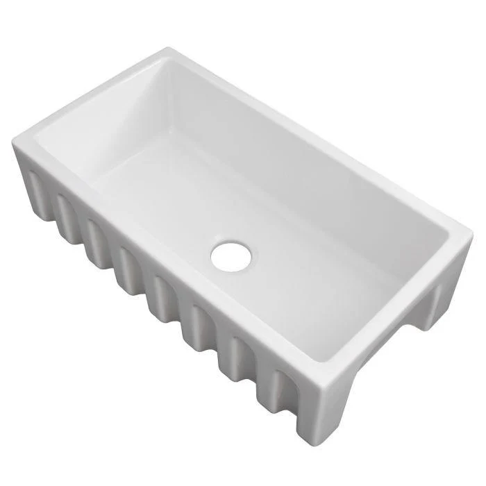 ZLINE 33-Inch Venice Farmhouse Apron Front Single Bowl Reversible Fireclay Kitchen Sink with Bottom Grid in White Gloss (FRC5131-WH-33) - Image 9