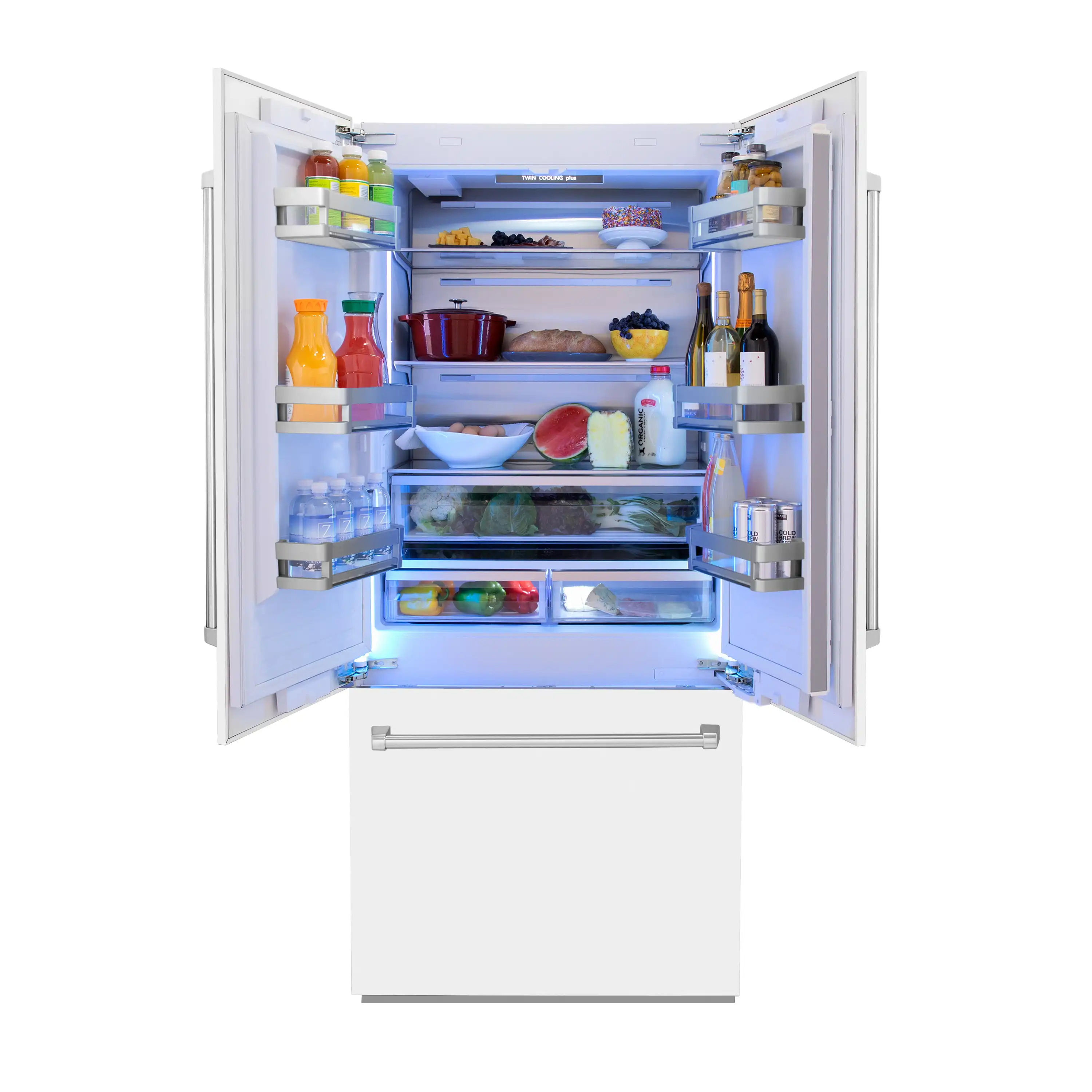 ZLINE 36-Inch 19.6 cu. ft. Built-In 3-Door French Door Refrigerator with Internal Water and Ice Dispenser in White Matte (RBIV-WM-36) - Image 2
