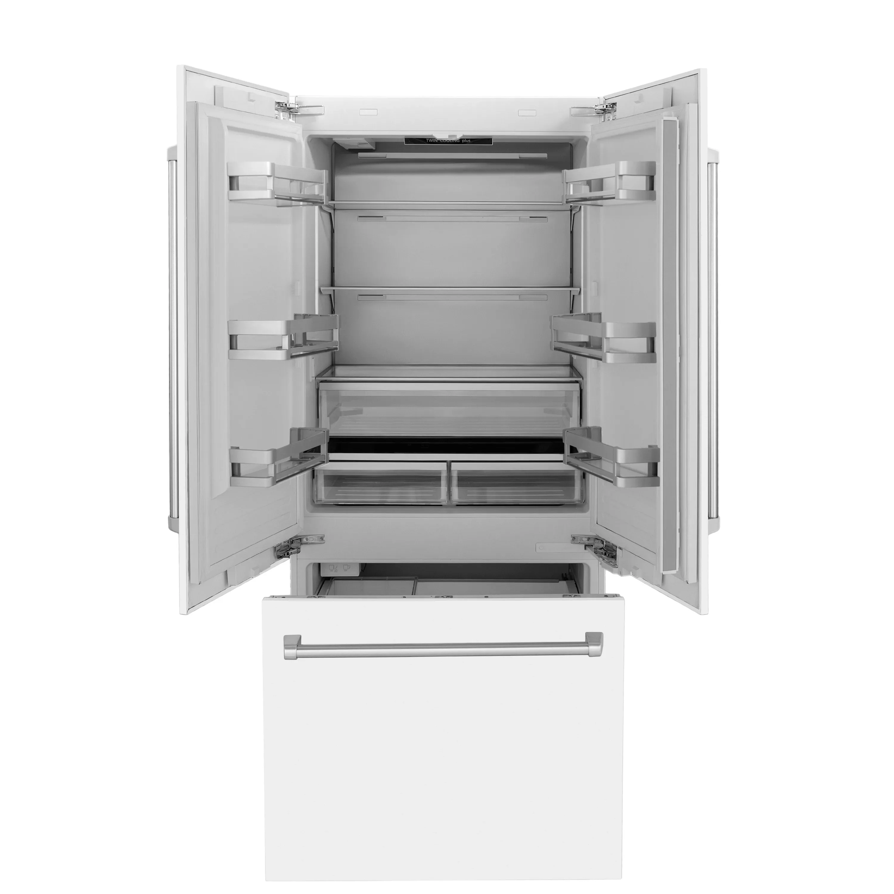 ZLINE 36-Inch 19.6 cu. ft. Built-In 3-Door French Door Refrigerator with Internal Water and Ice Dispenser in White Matte (RBIV-WM-36) - Image 5