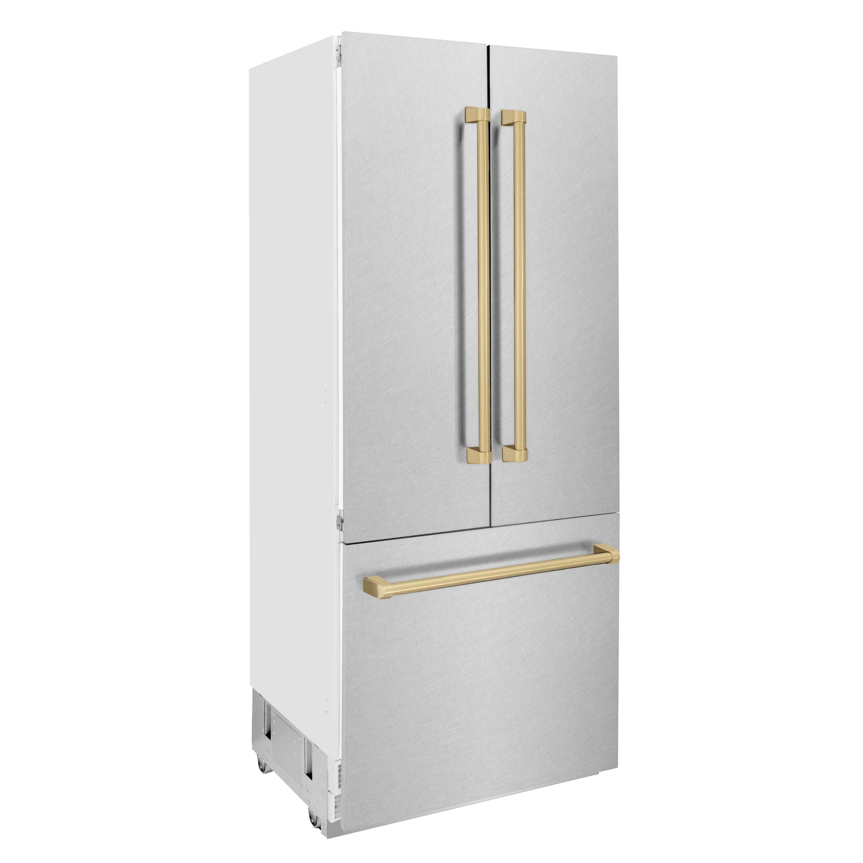 ZLINE 36-Inch Autograph Edition 19.6 cu. ft. Built-in 2-Door Bottom Freezer Refrigerator with Internal Water and Ice Dispenser in Satin Stainless Steel with Champagne Bronze Accents (RBIVZ-SN-36-CB) - Image 3