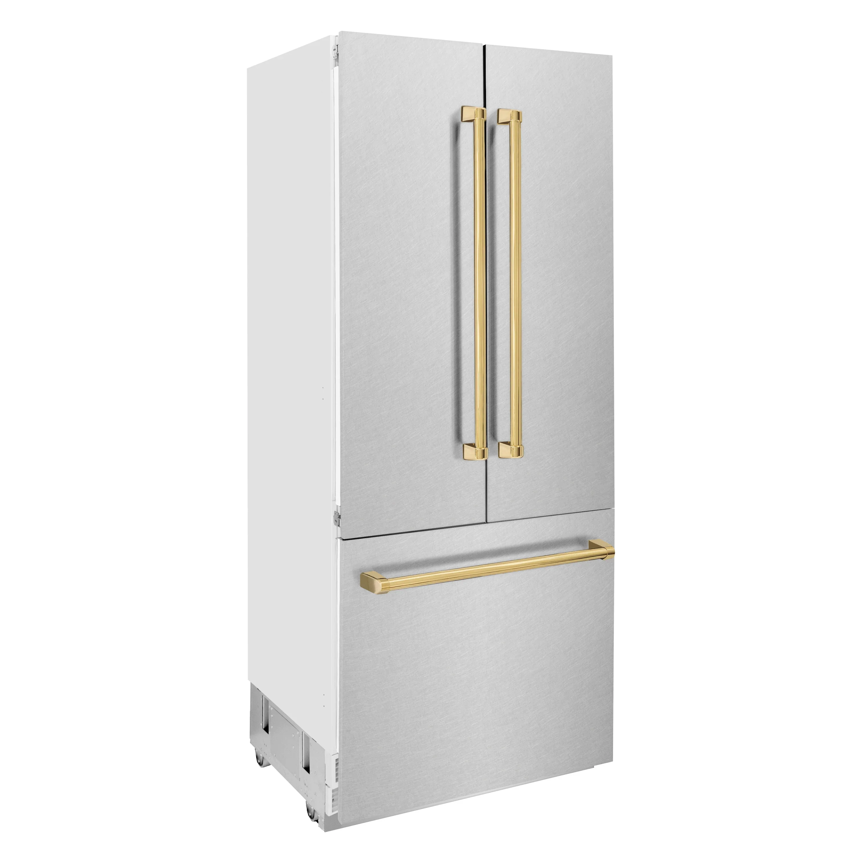 ZLINE 36-Inch Autograph Edition 19.6 cu. ft. Built-in 2-Door Bottom Freezer Refrigerator with Internal Water and Ice Dispenser in Fingerprint Resistant Stainless Steel with Gold Accents (RBIVZ-SN-36-G) - Image 3