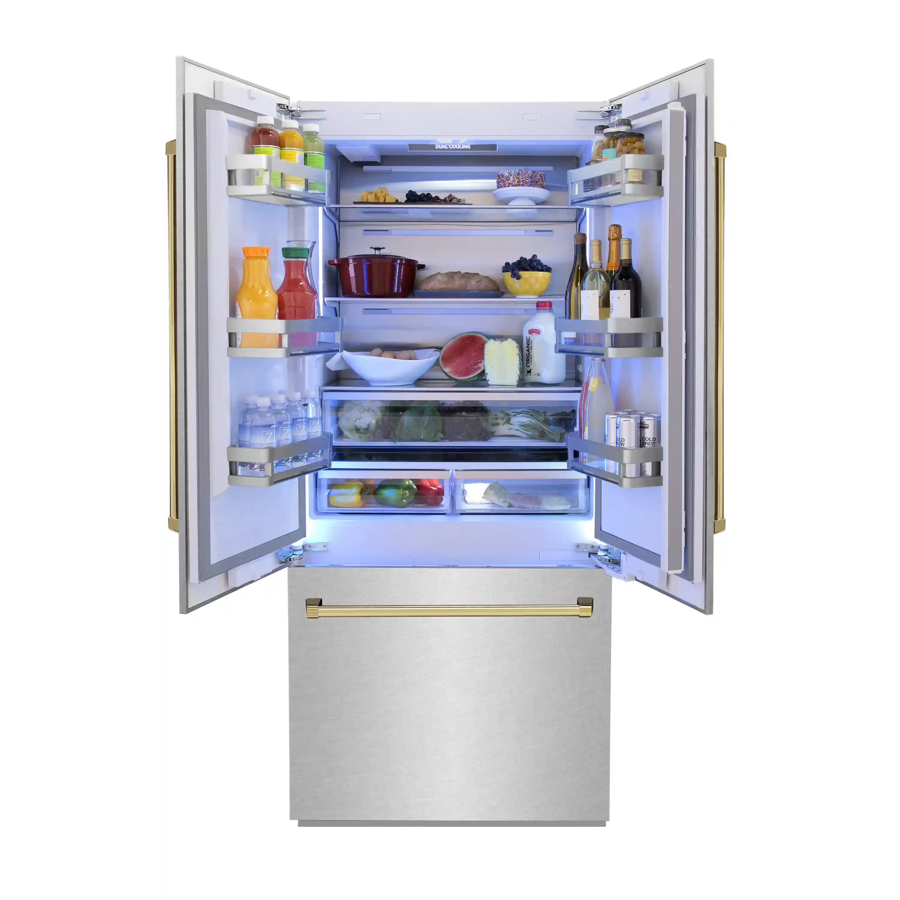 ZLINE 36-Inch Autograph Edition 19.6 cu. ft. Built-in 2-Door Bottom Freezer Refrigerator with Internal Water and Ice Dispenser in Fingerprint Resistant Stainless Steel with Gold Accents (RBIVZ-SN-36-G) - Image 4