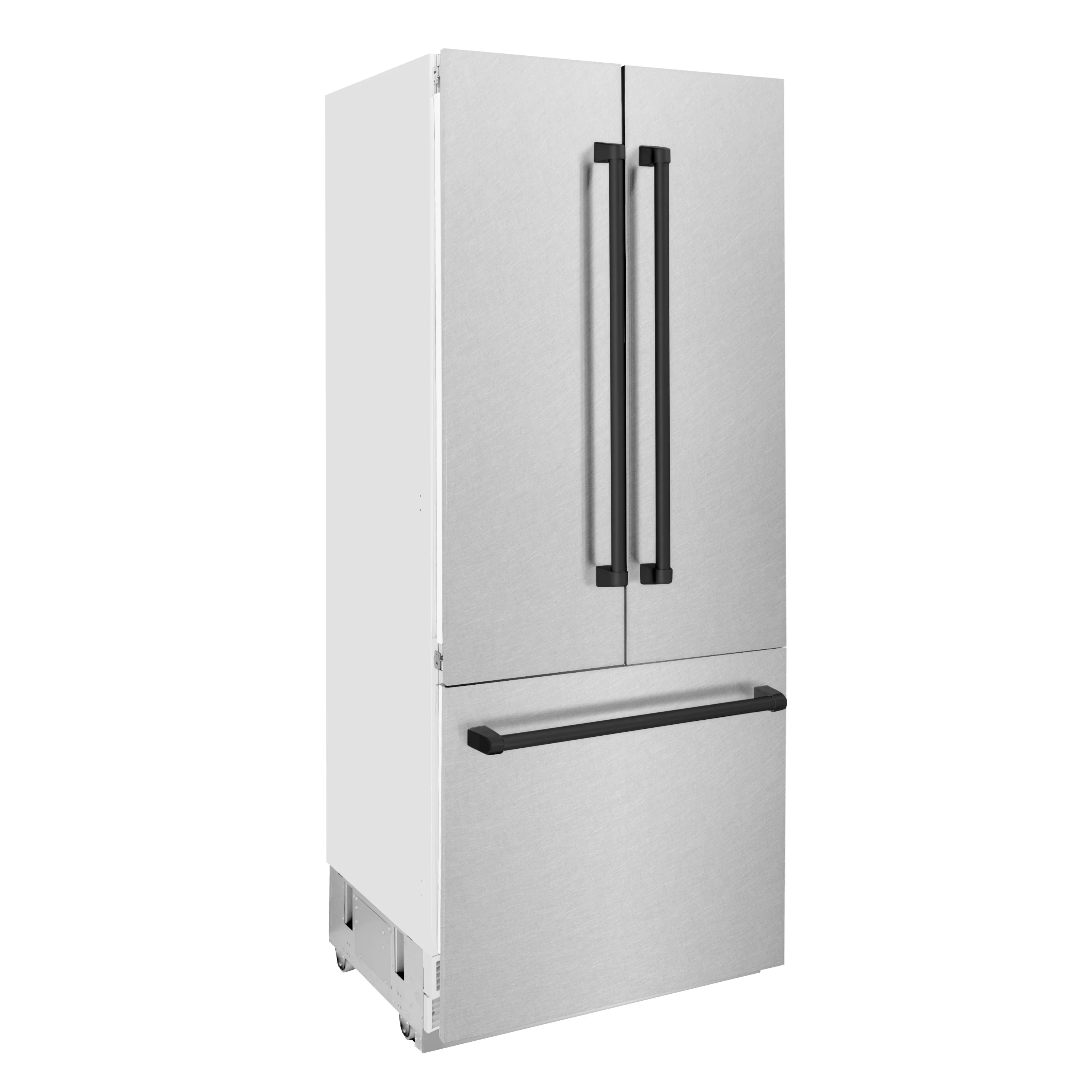 ZLINE 36-Inch Autograph Edition 19.6 cu. ft. Built-in 2-Door Bottom Freezer Refrigerator with Internal Water and Ice Dispenser in Satin Stainless Steel with Matte Black Accents (RBIVZ-SN-36-MB) - Image 3