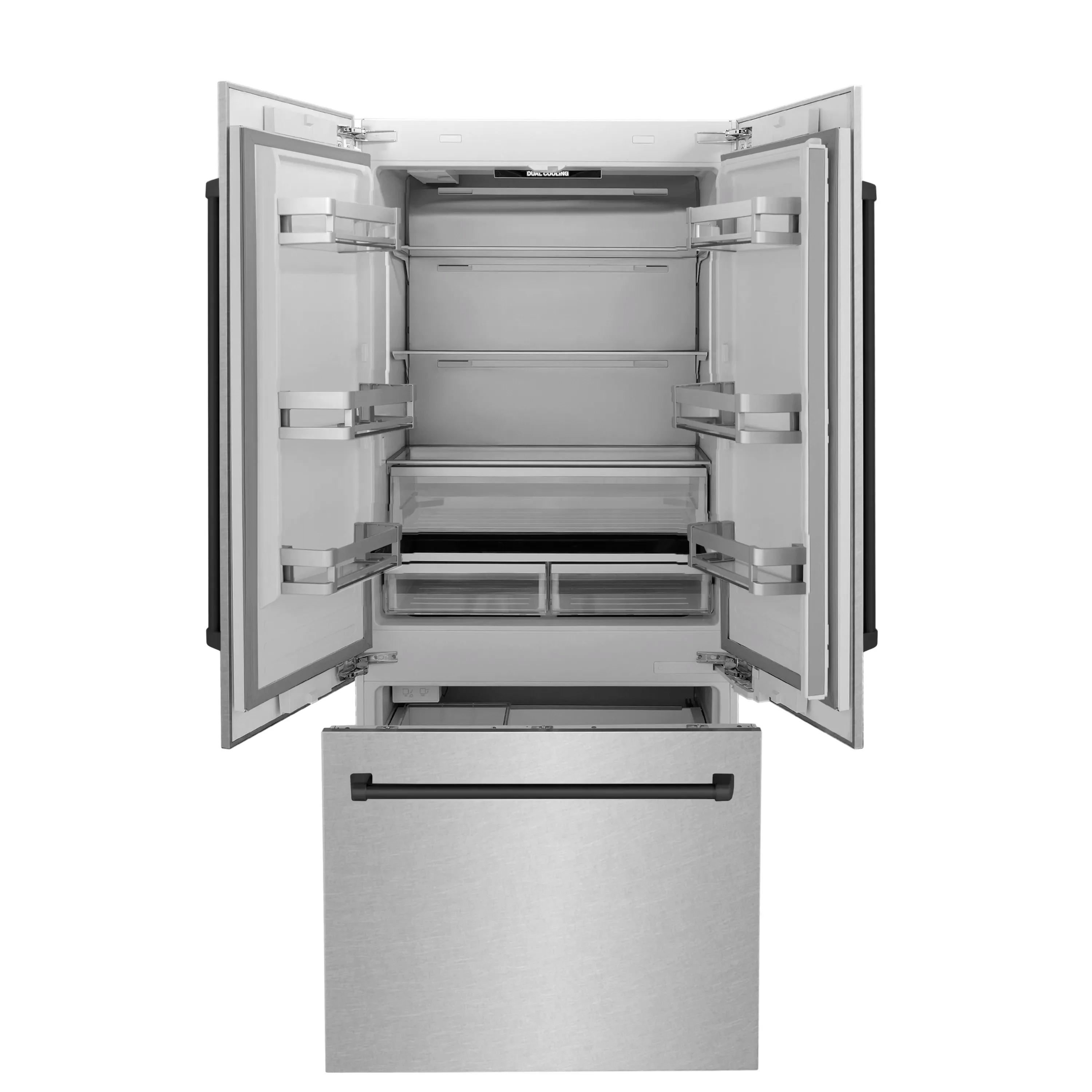 ZLINE 36-Inch Autograph Edition 19.6 cu. ft. Built-in 2-Door Bottom Freezer Refrigerator with Internal Water and Ice Dispenser in Satin Stainless Steel with Matte Black Accents (RBIVZ-SN-36-MB) - Image 4