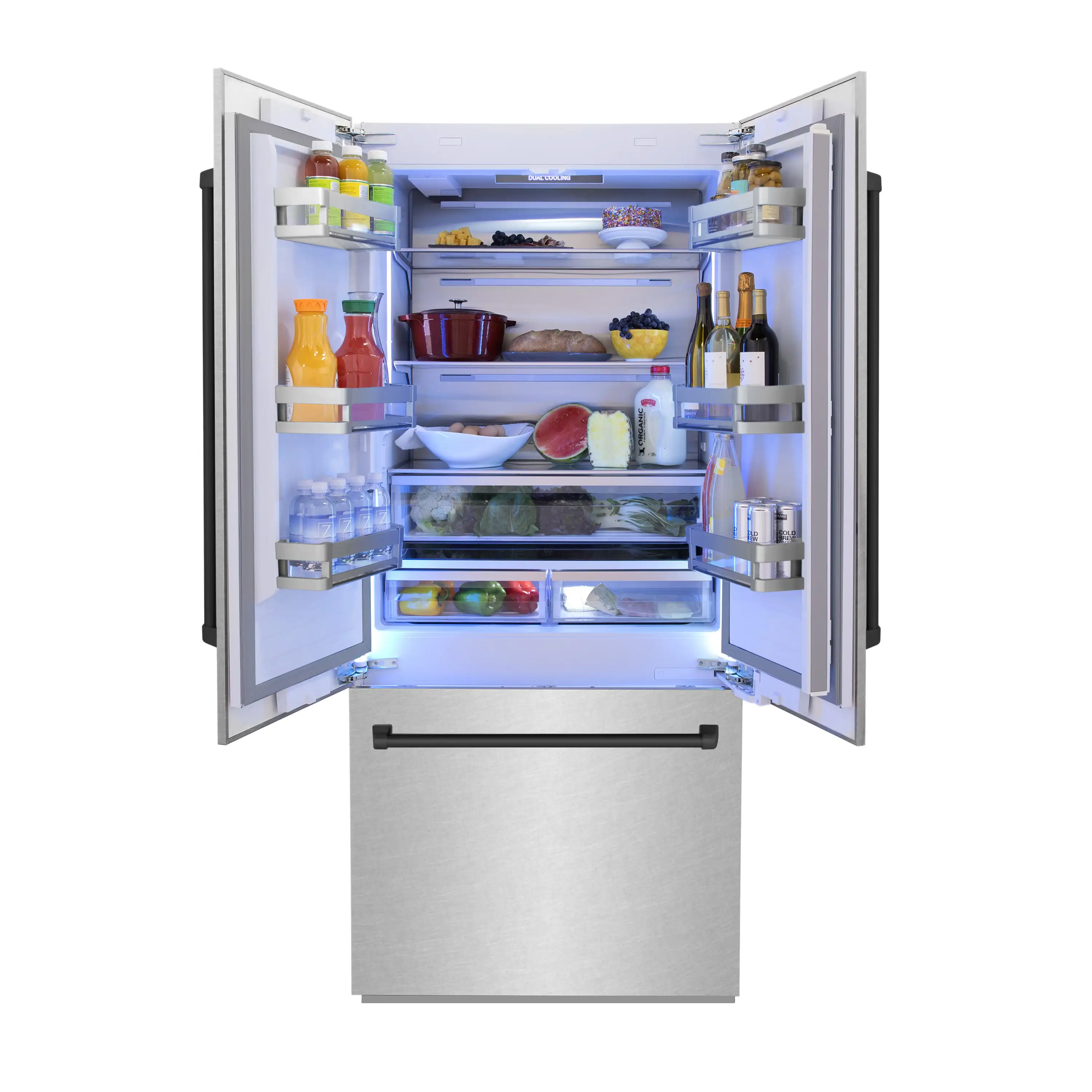 ZLINE 36-Inch Autograph Edition 19.6 cu. ft. Built-in 2-Door Bottom Freezer Refrigerator with Internal Water and Ice Dispenser in Satin Stainless Steel with Matte Black Accents (RBIVZ-SN-36-MB) - Image 5