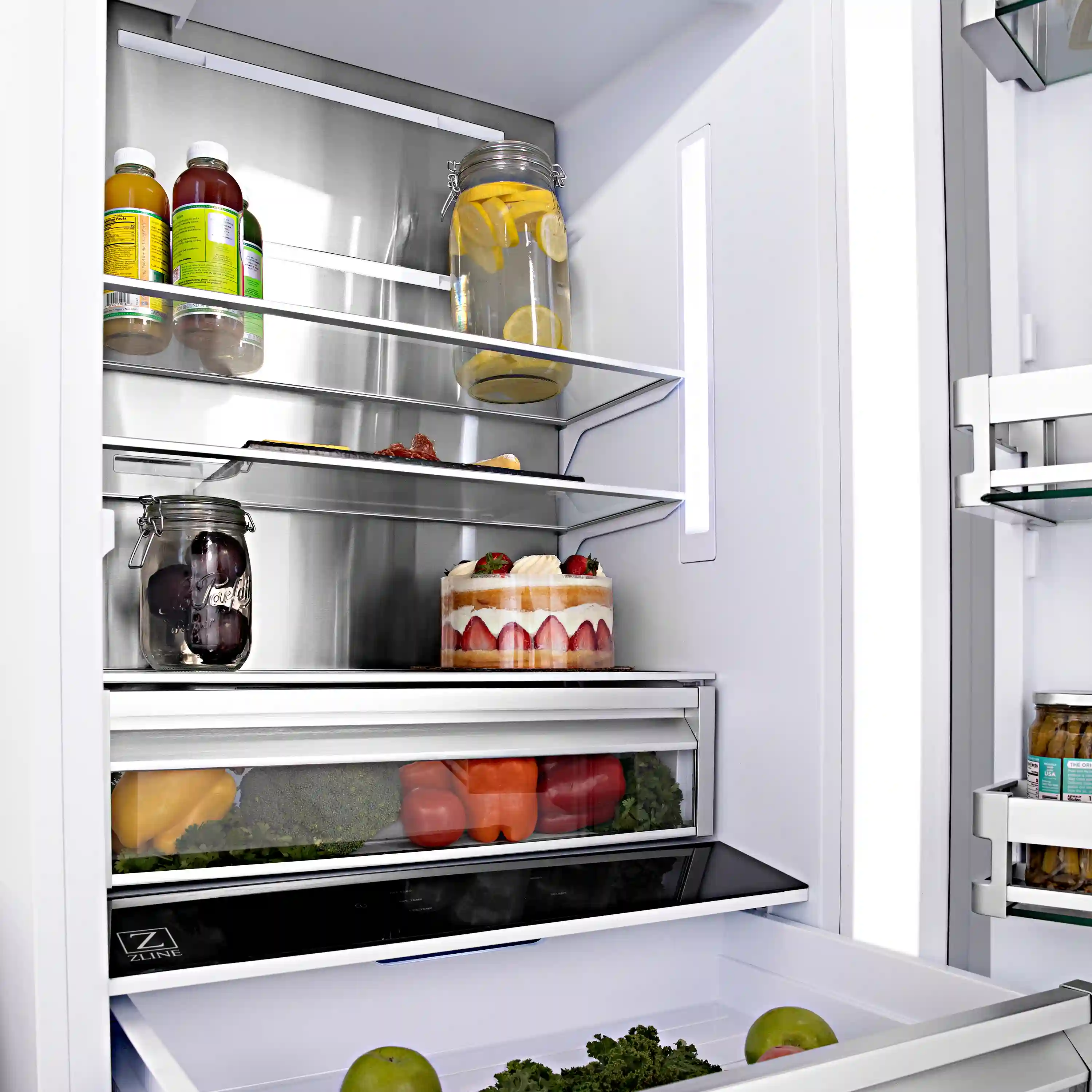 ZLINE 36-Inch Autograph Edition 19.6 cu. ft. Built-in 2-Door Bottom Freezer Refrigerator with Internal Water and Ice Dispenser in Satin Stainless Steel with Matte Black Accents (RBIVZ-SN-36-MB) - Image 7