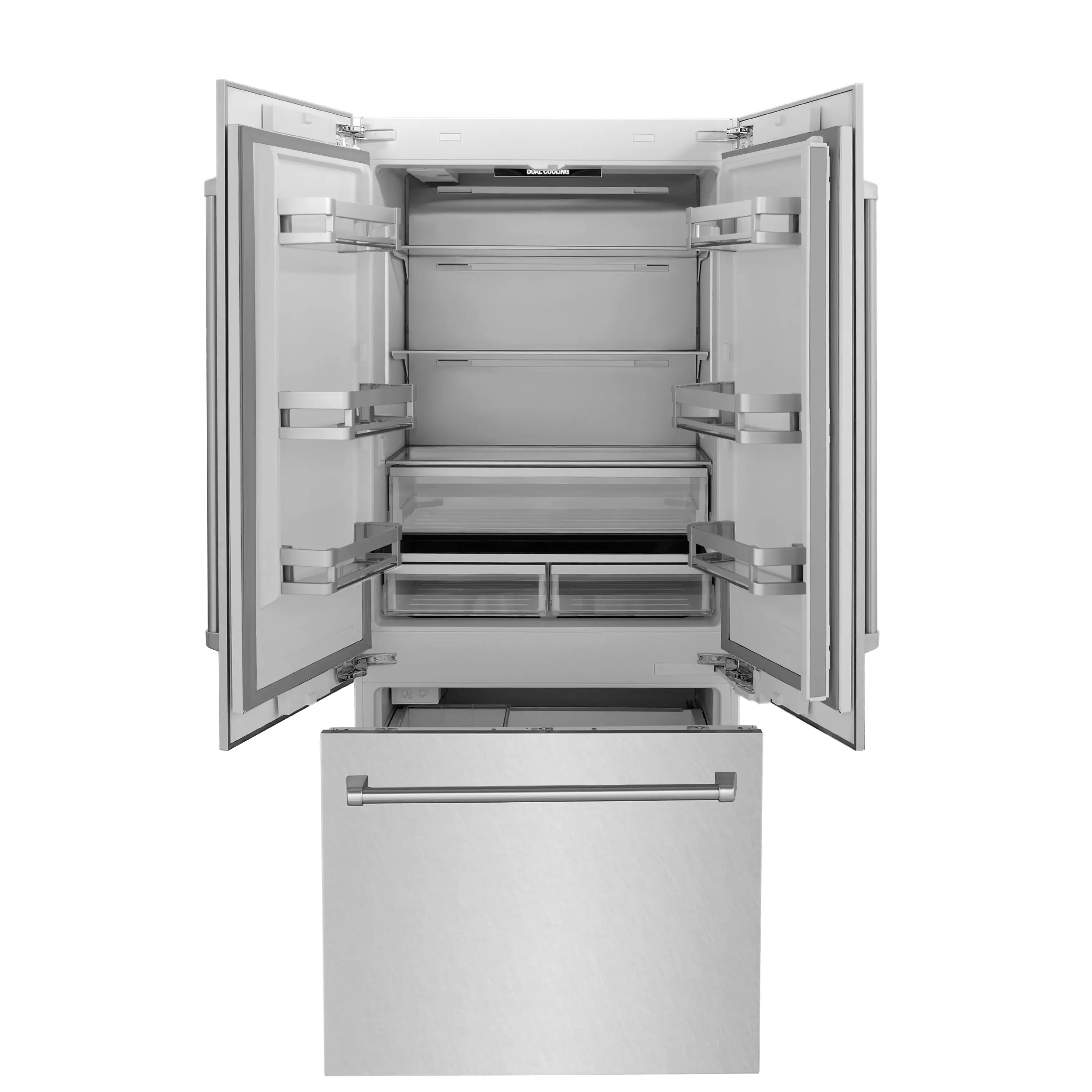 ZLINE 36-Inch 19.6 cu. ft. Built-In 2-Door Bottom Freezer Refrigerator with Internal Water and Ice Dispenser in Satin Stainless Steel Fingerprint Resistant Stainless Steel (RBIV-SN-36) - Image 4