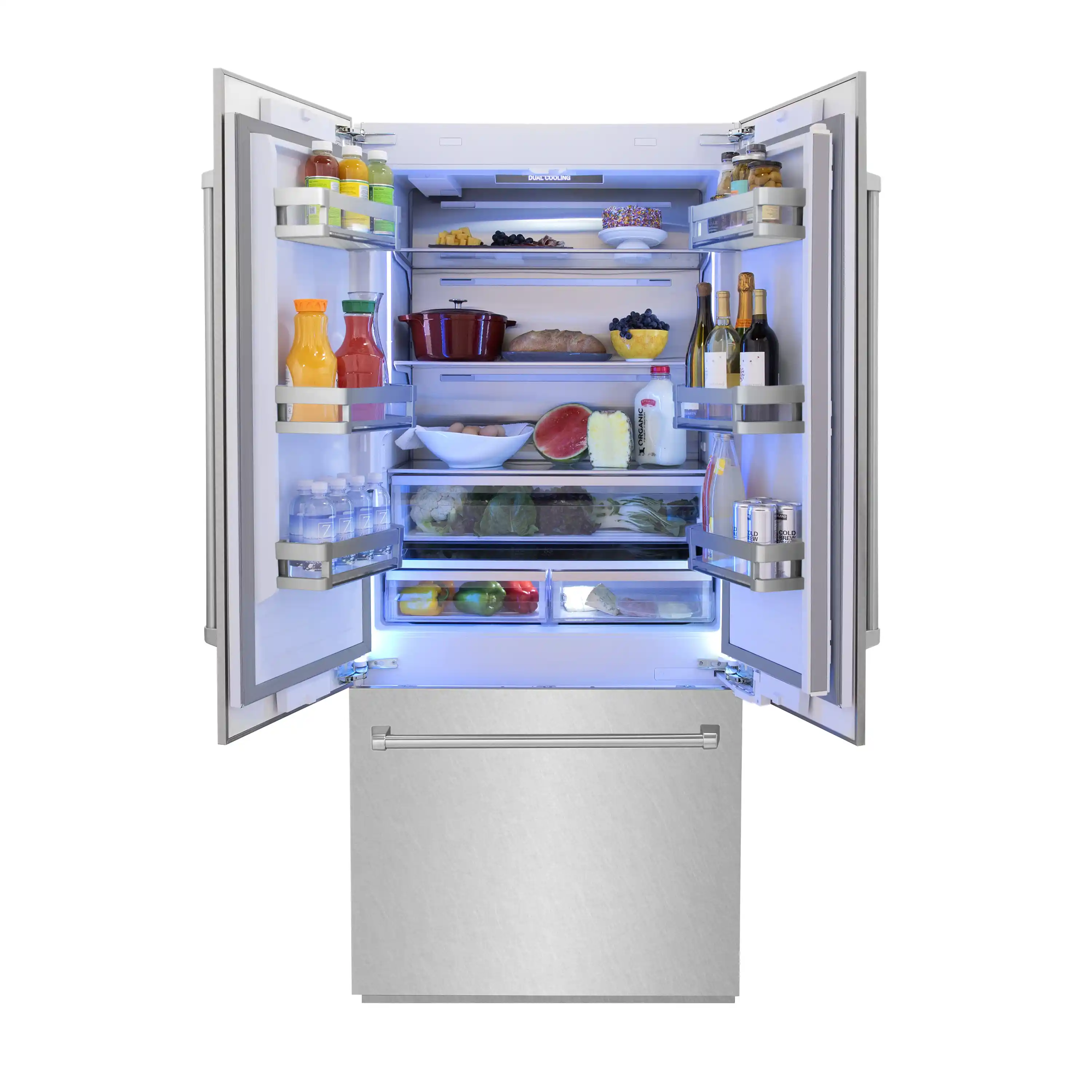 ZLINE 36-Inch 19.6 cu. ft. Built-In 2-Door Bottom Freezer Refrigerator with Internal Water and Ice Dispenser in Satin Stainless Steel Fingerprint Resistant Stainless Steel (RBIV-SN-36) - Image 5