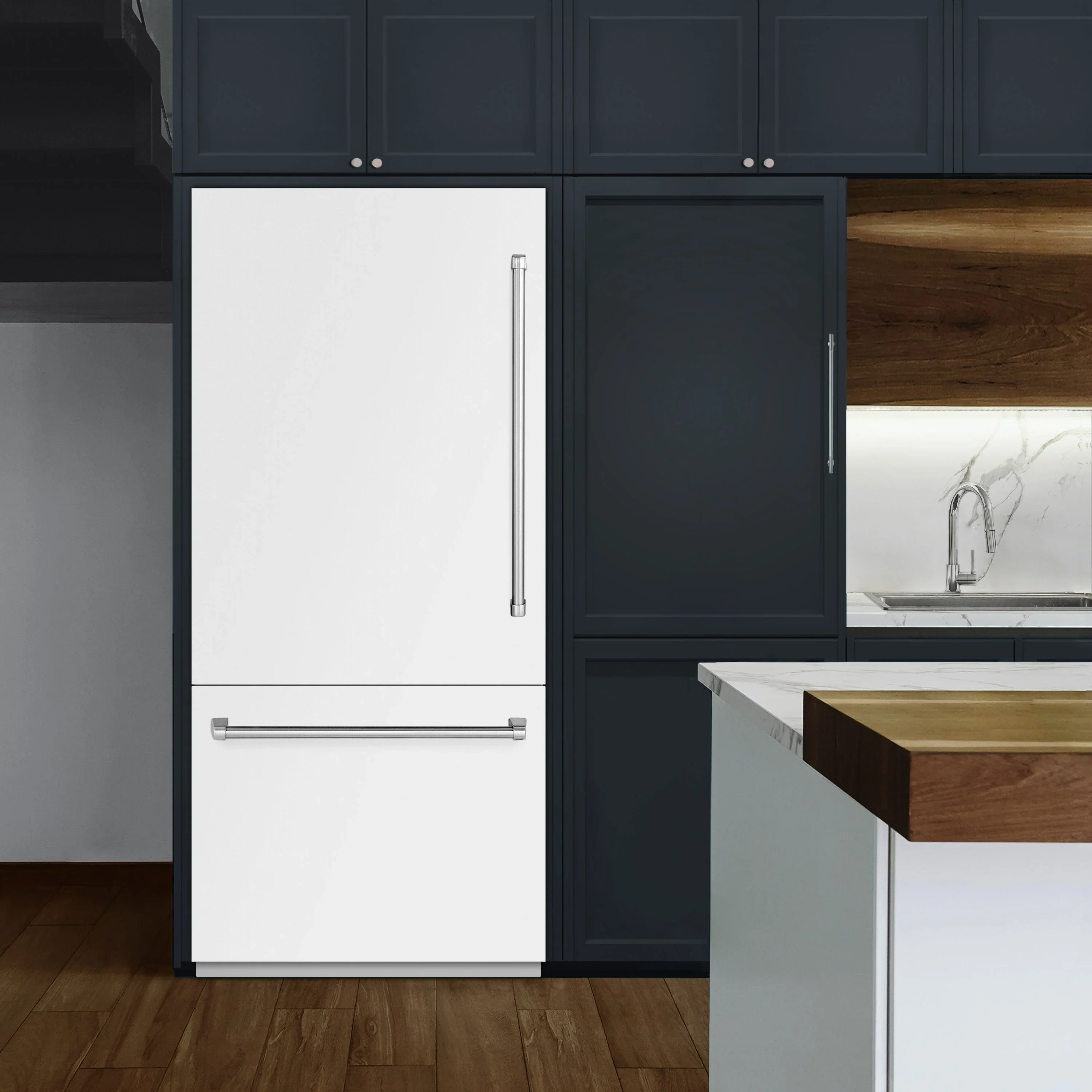 ZLINE 36-Inch 19.8 Cu. Ft. Built-In Bottom Freezer Refrigerator with Water Dispenser and Ice Maker in White Matte (RBIT-WM-36) - Image 2