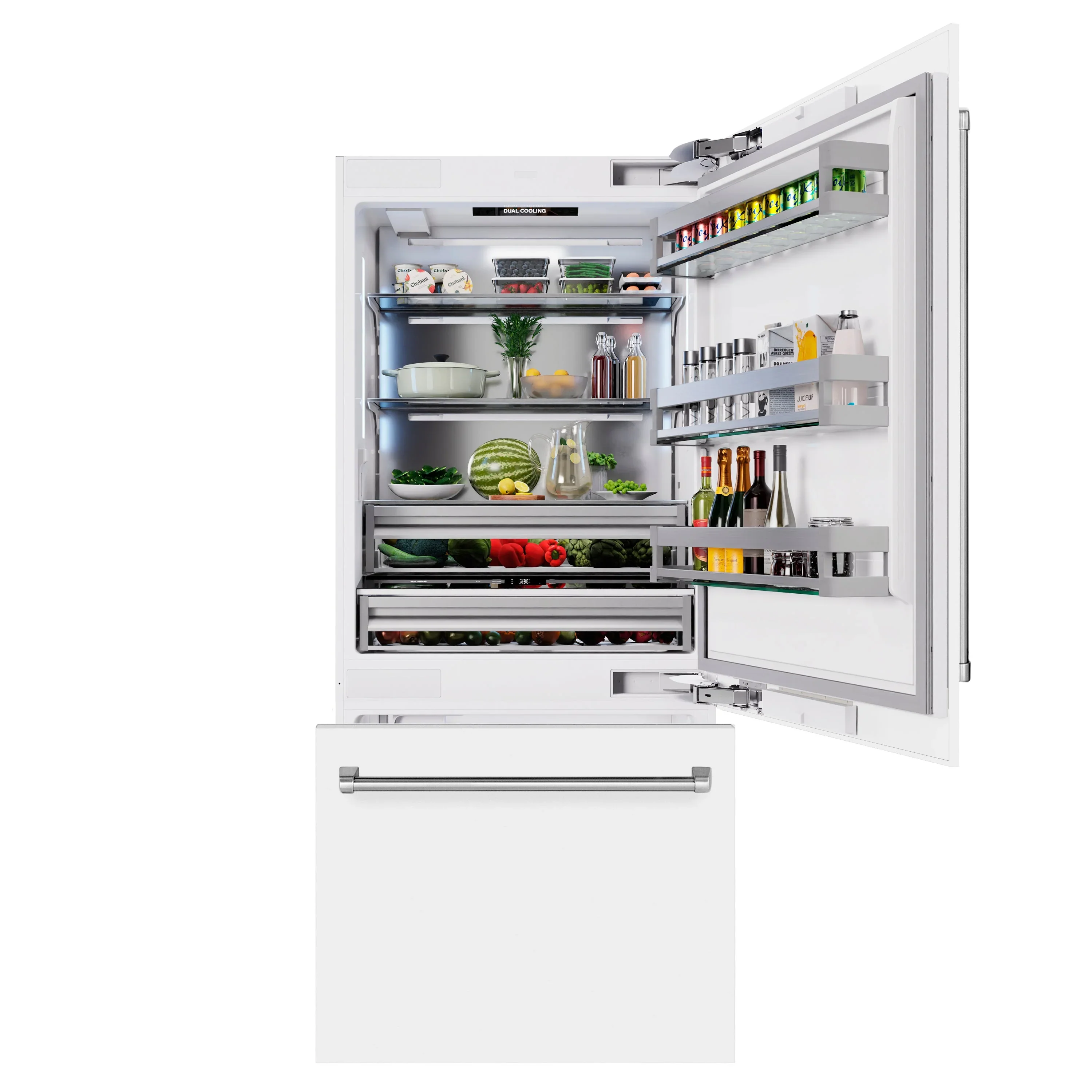 ZLINE 36-Inch 19.8 Cu. Ft. Built-In Bottom Freezer Refrigerator with Water Dispenser and Ice Maker in White Matte (RBIT-WM-36) - Image 3
