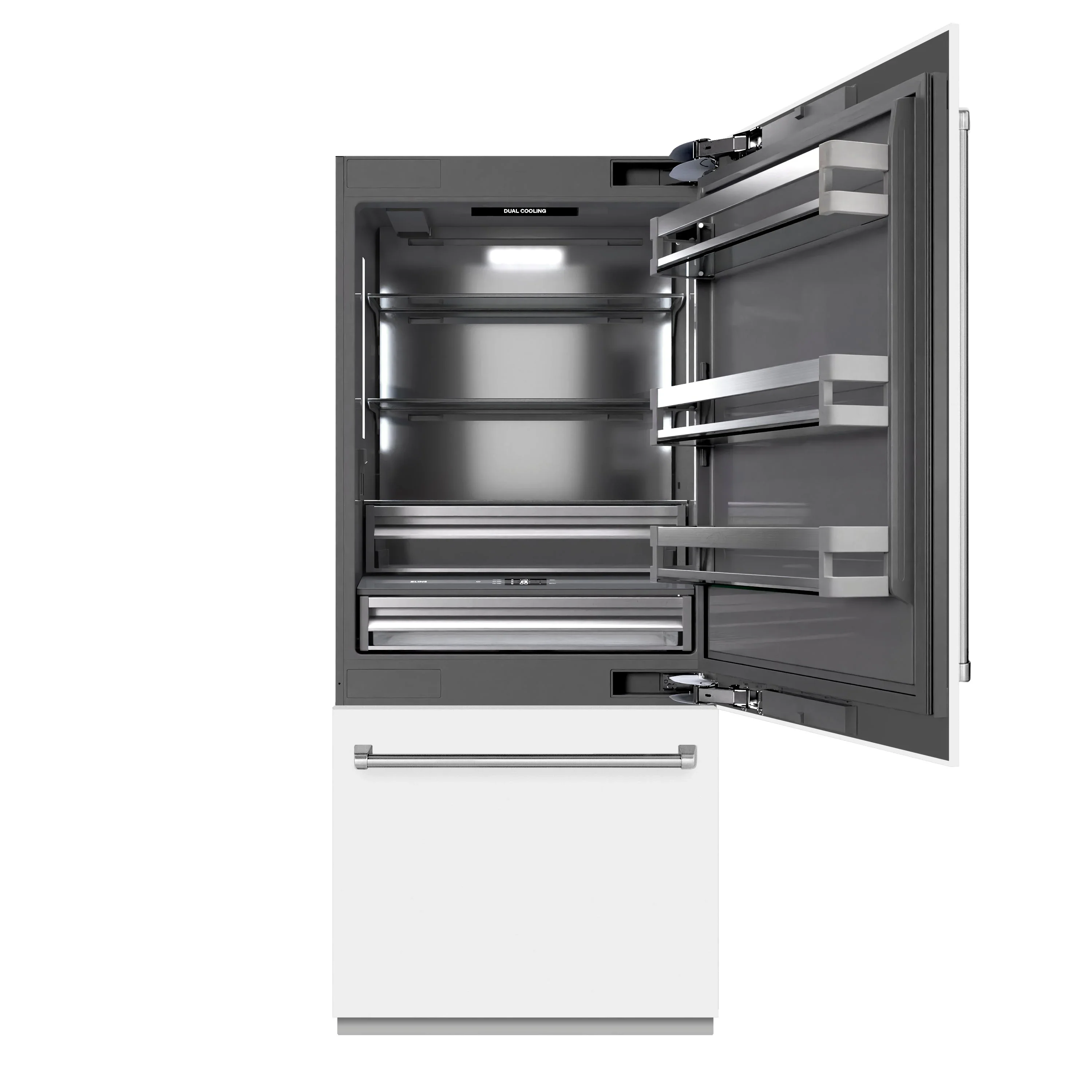 ZLINE 36-Inch  19.8 Cu. Ft. Built-In Bottom Freezer Refrigerator with Water Dispenser and Ice Maker in White Matte with Graphite Gray Interior (GRBIT-WM-36) - Image 3