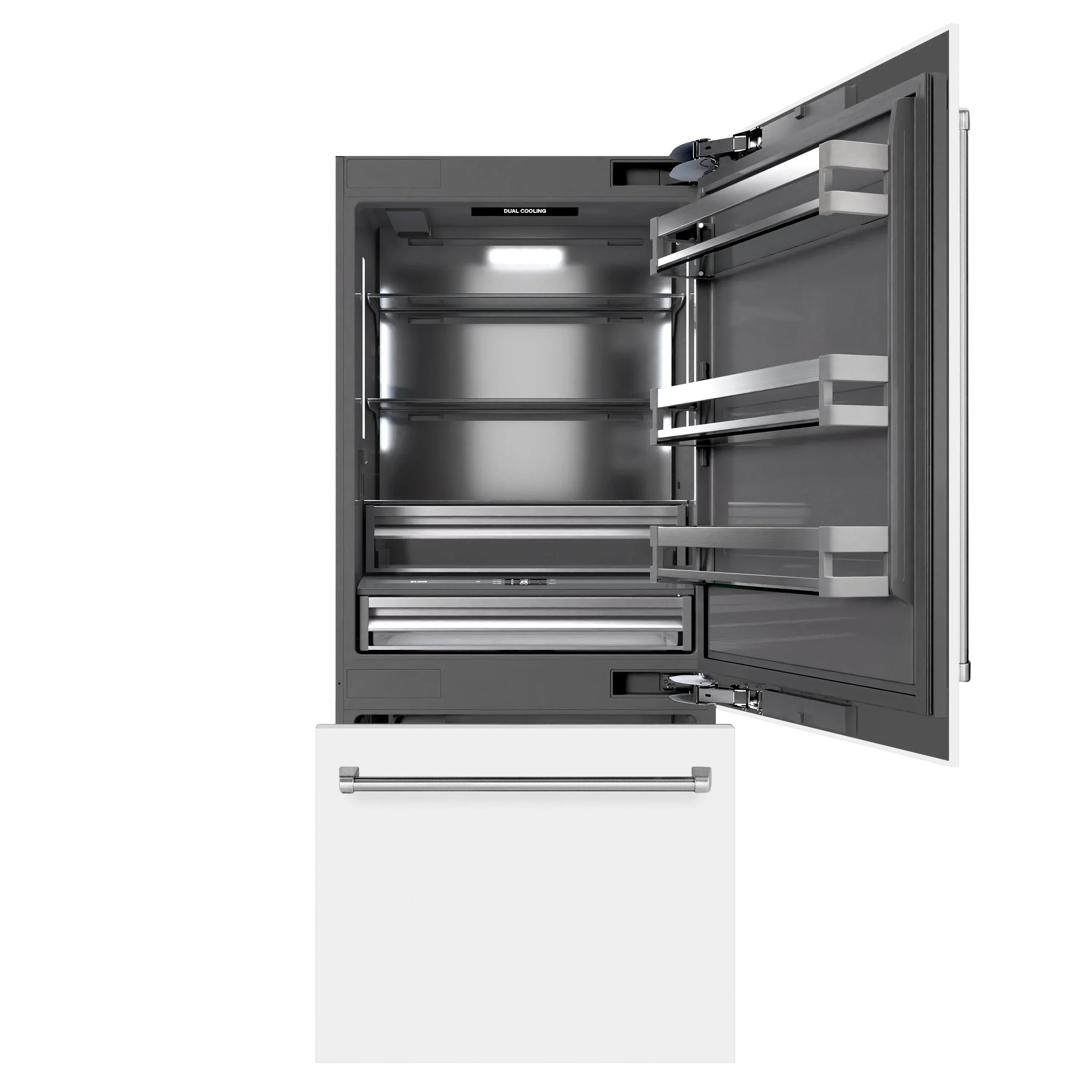 ZLINE 36-Inch  19.8 Cu. Ft. Built-In Bottom Freezer Refrigerator with Water Dispenser and Ice Maker in White Matte with Graphite Gray Interior (GRBIT-WM-36) - Image 4