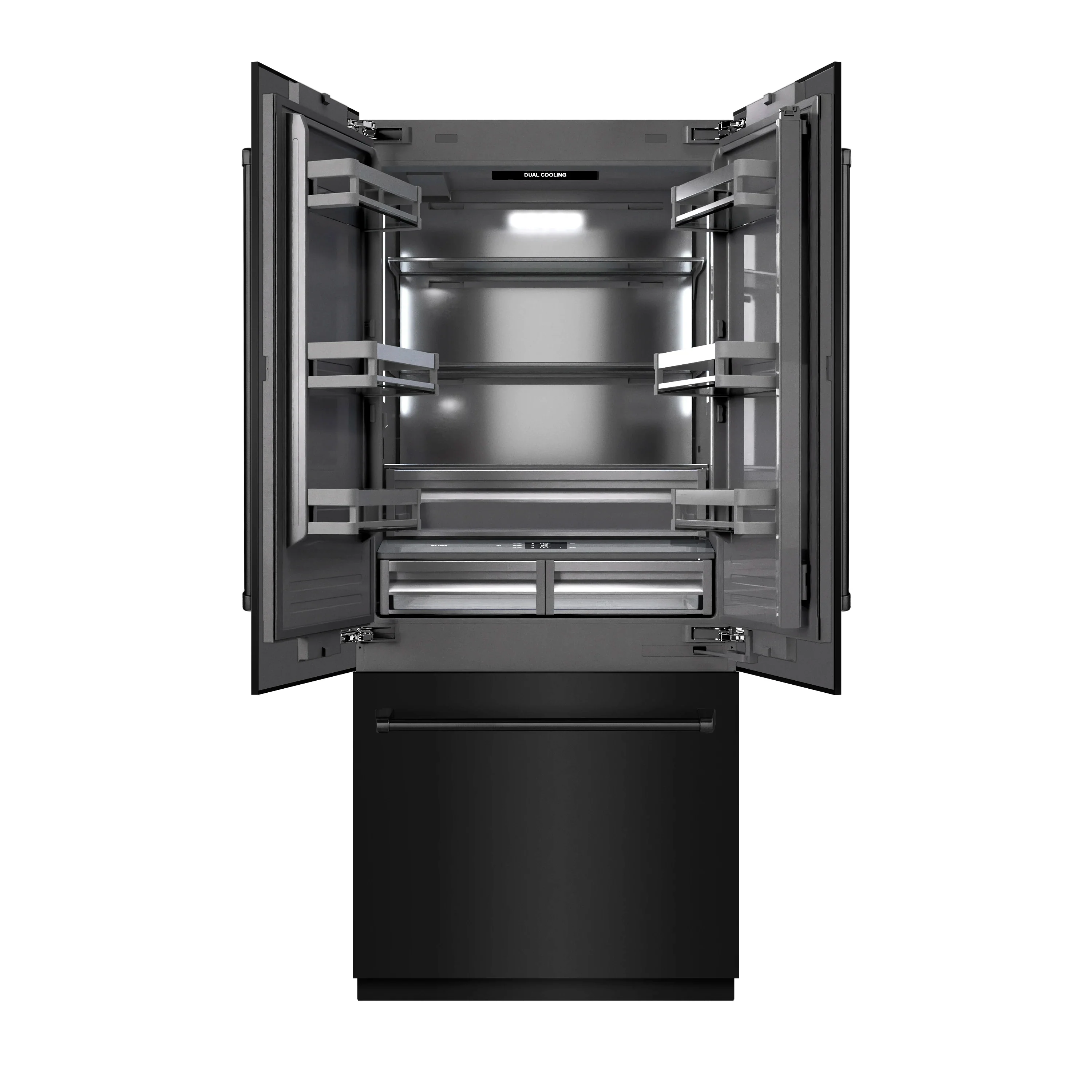 ZLINE 36-Inch 19.6 Cu. Ft. French Door Built-In Bottom Freezer Refrigerator with Water Dispenser and Ice Maker in Black Stainless Steel with Graphite Gray Interior (GRBIV-BS-36) - Image 3