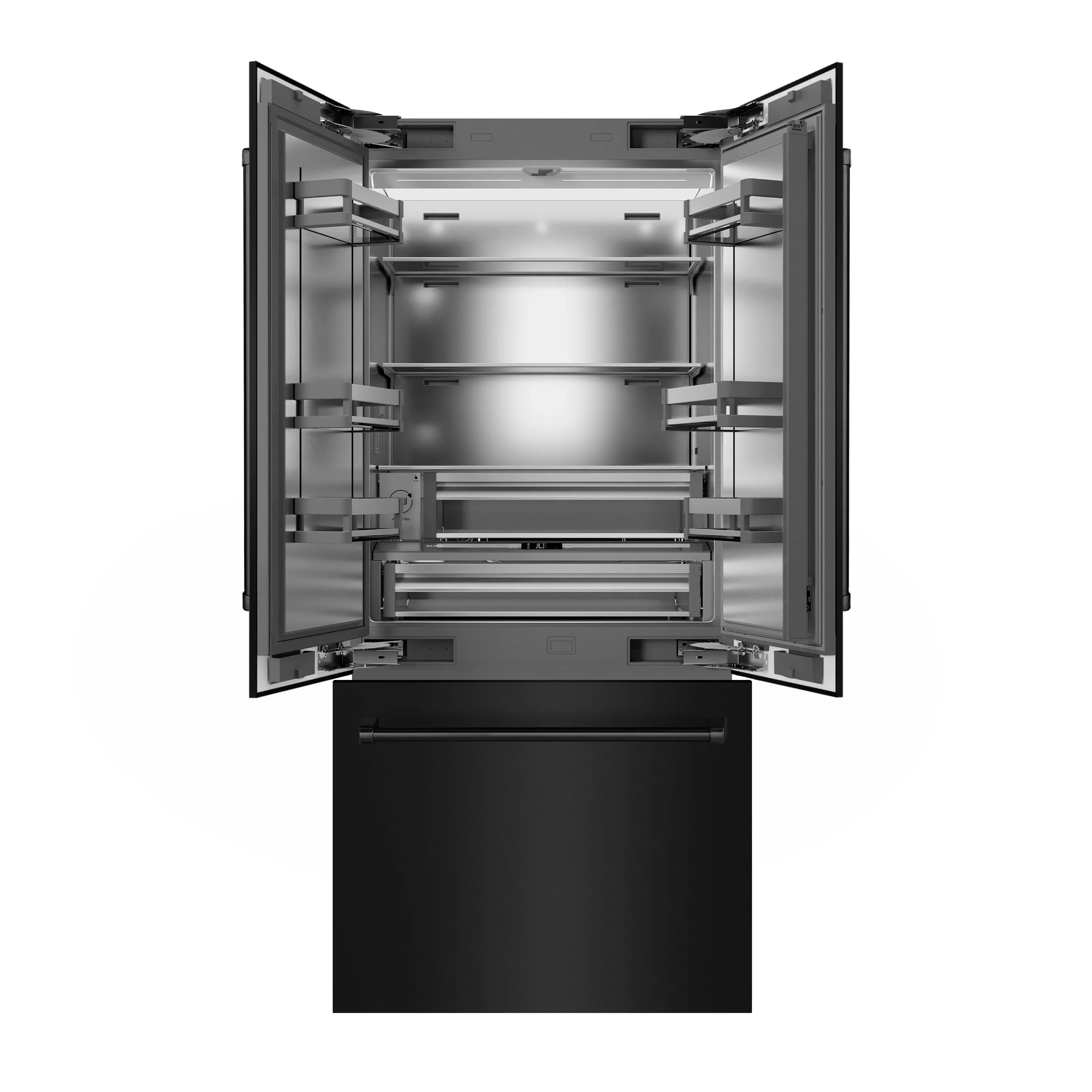 ZLINE 36-Inch 19.6 cu. ft. French Door Built-In Bottom Freezer Refrigerator with Water Dispenser and Ice Maker in Black Stainless Steel with Stainless Steel Interior (SRBIV-BS-36) - Image 3