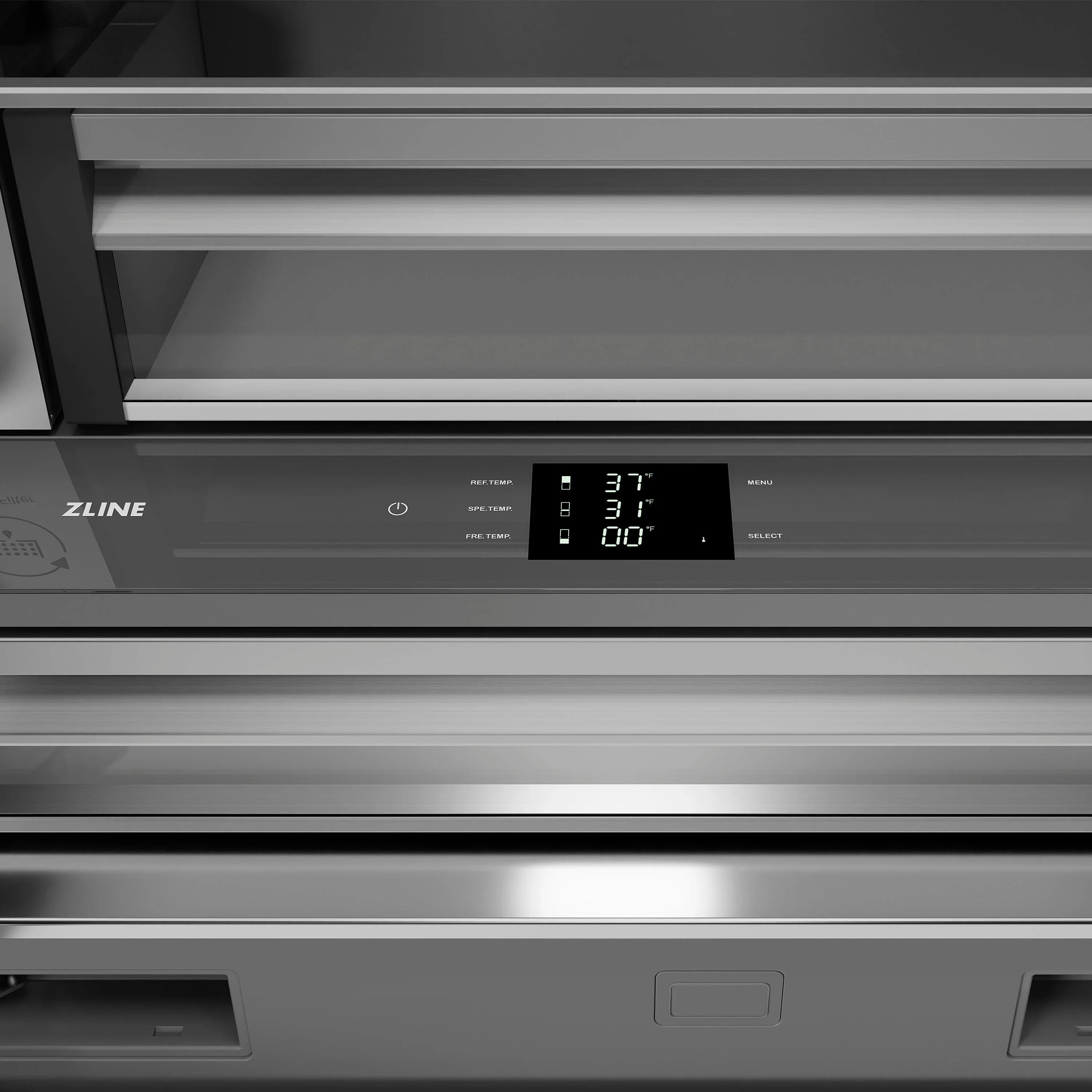 ZLINE 36-Inch 19.6 cu. ft. French Door Built-In Bottom Freezer Refrigerator with Water Dispenser and Ice Maker in Black Stainless Steel with Stainless Steel Interior (SRBIV-BS-36) - Image 8