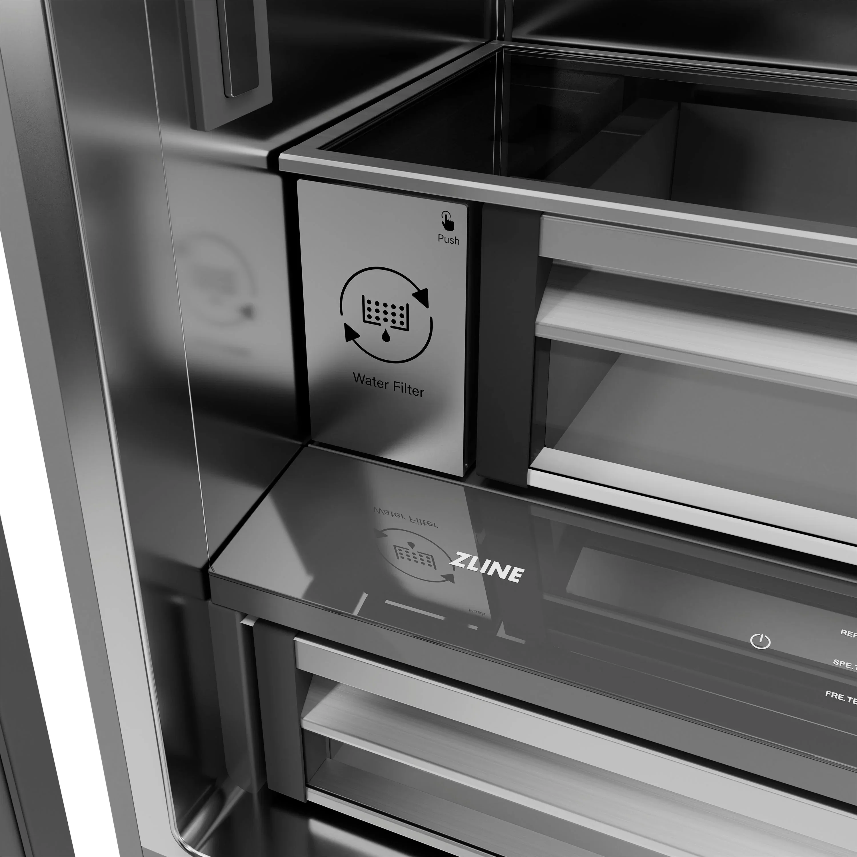 ZLINE 36-Inch 19.6 cu. ft. French Door Built-In Bottom Freezer Refrigerator with Water Dispenser and Ice Maker in Satin Stainless Steel with Stainless Steel Interior (SRBIV-SN-36) - Image 5