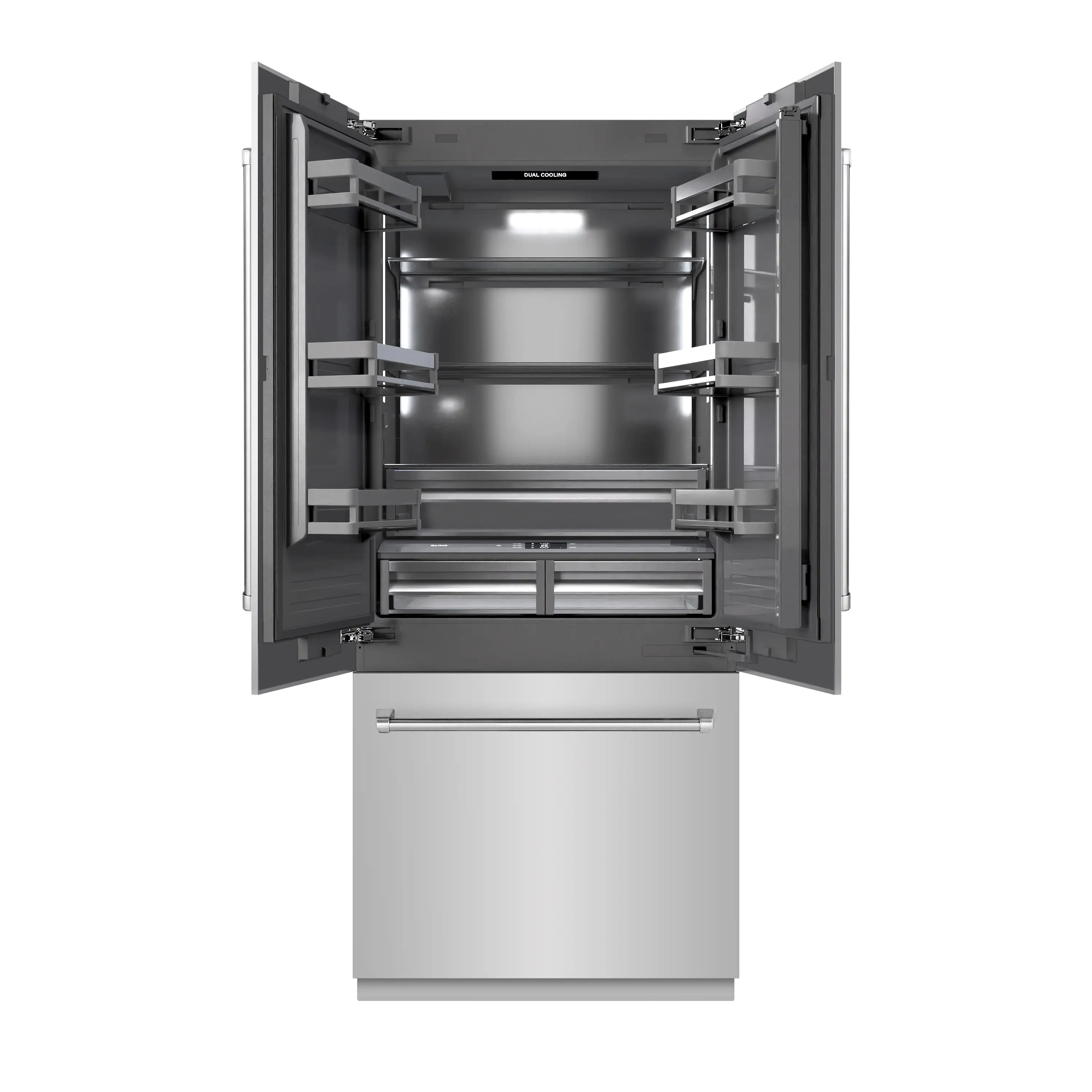 ZLINE 36-Inch 19.6 Cu. Ft. French Door Built-In Bottom Freezer Refrigerator with Water Dispenser and Ice Maker in Stainless Steel with Graphite Gray Interior (GRBIV-304-36) - Image 2