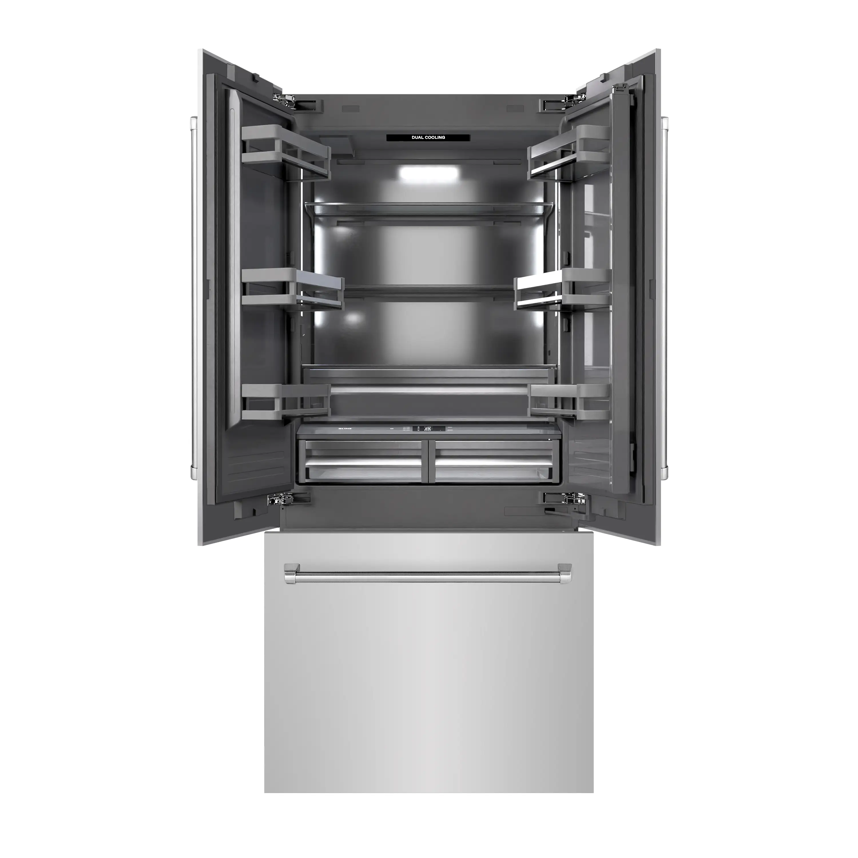 ZLINE 36-Inch 19.6 Cu. Ft. French Door Built-In Bottom Freezer Refrigerator with Water Dispenser and Ice Maker in Stainless Steel with Graphite Gray Interior (GRBIV-304-36) - Image 3