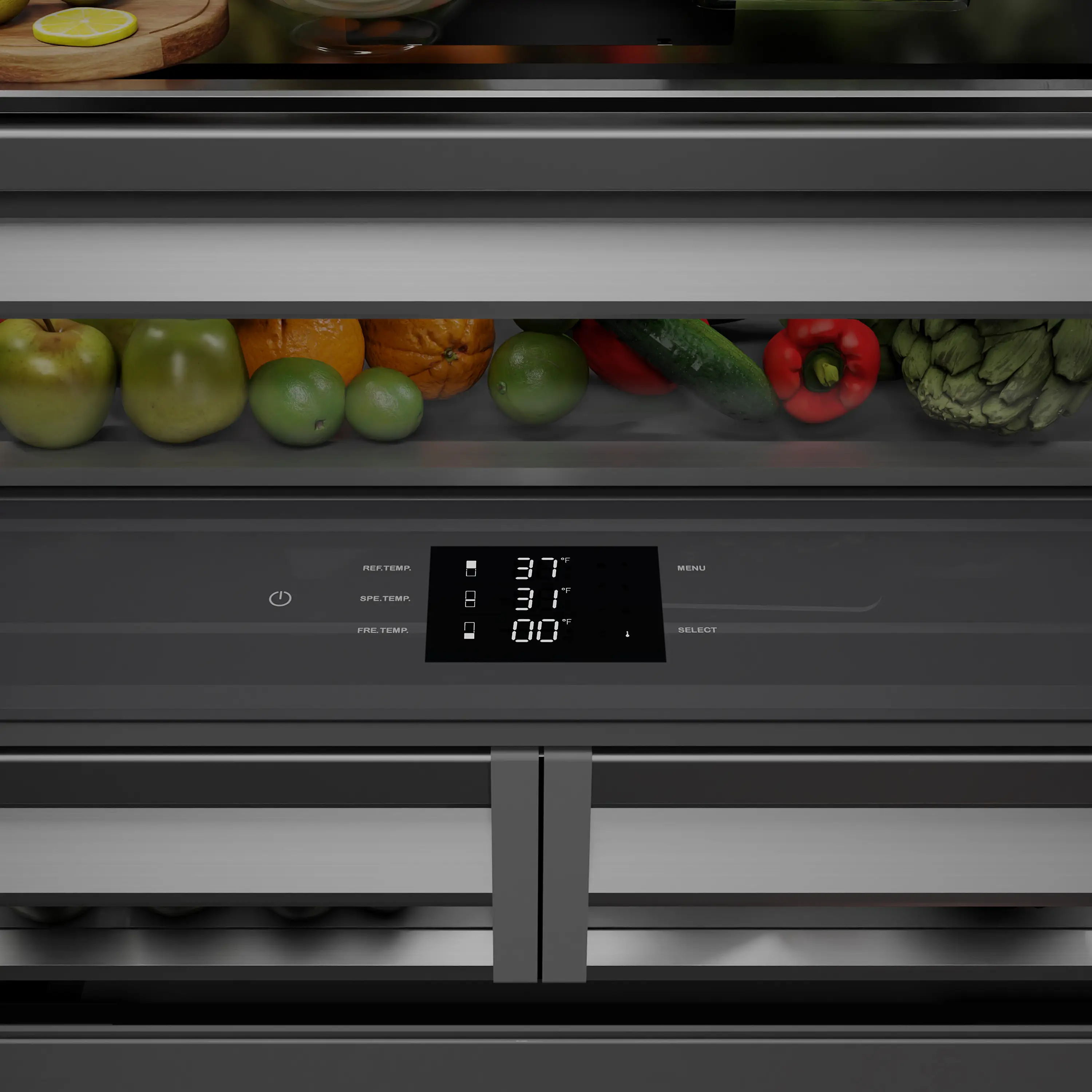 ZLINE 36-Inch 19.6 Cu. Ft. French Door Built-In Bottom Freezer Refrigerator with Water Dispenser and Ice Maker in Stainless Steel with Graphite Gray Interior (GRBIV-304-36) - Image 5