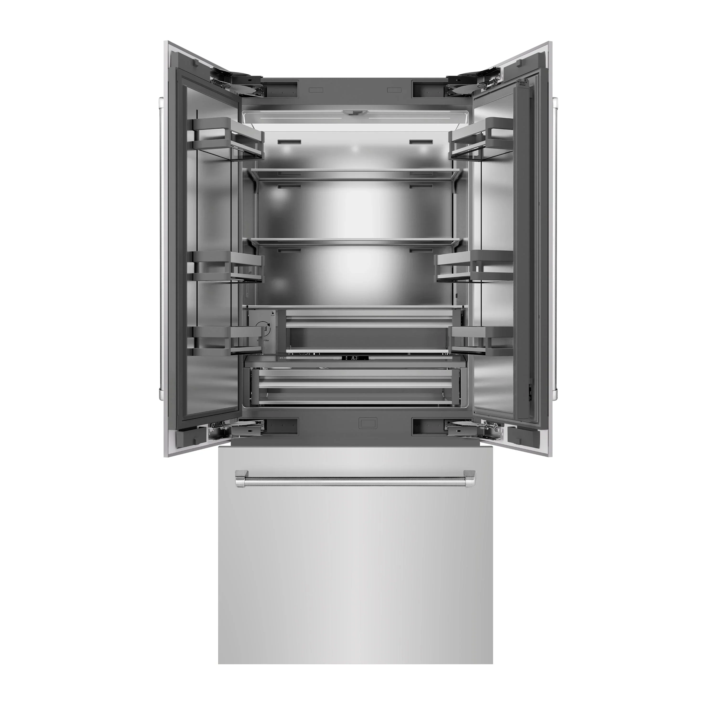 ZLINE 36-Inch 19.6 cu. ft. French Door Built-In Bottom Freezer Refrigerator with Water Dispenser and Ice Maker in Stainless Steel with Stainless Steel Interior (SRBIV-304-36) - Image 3