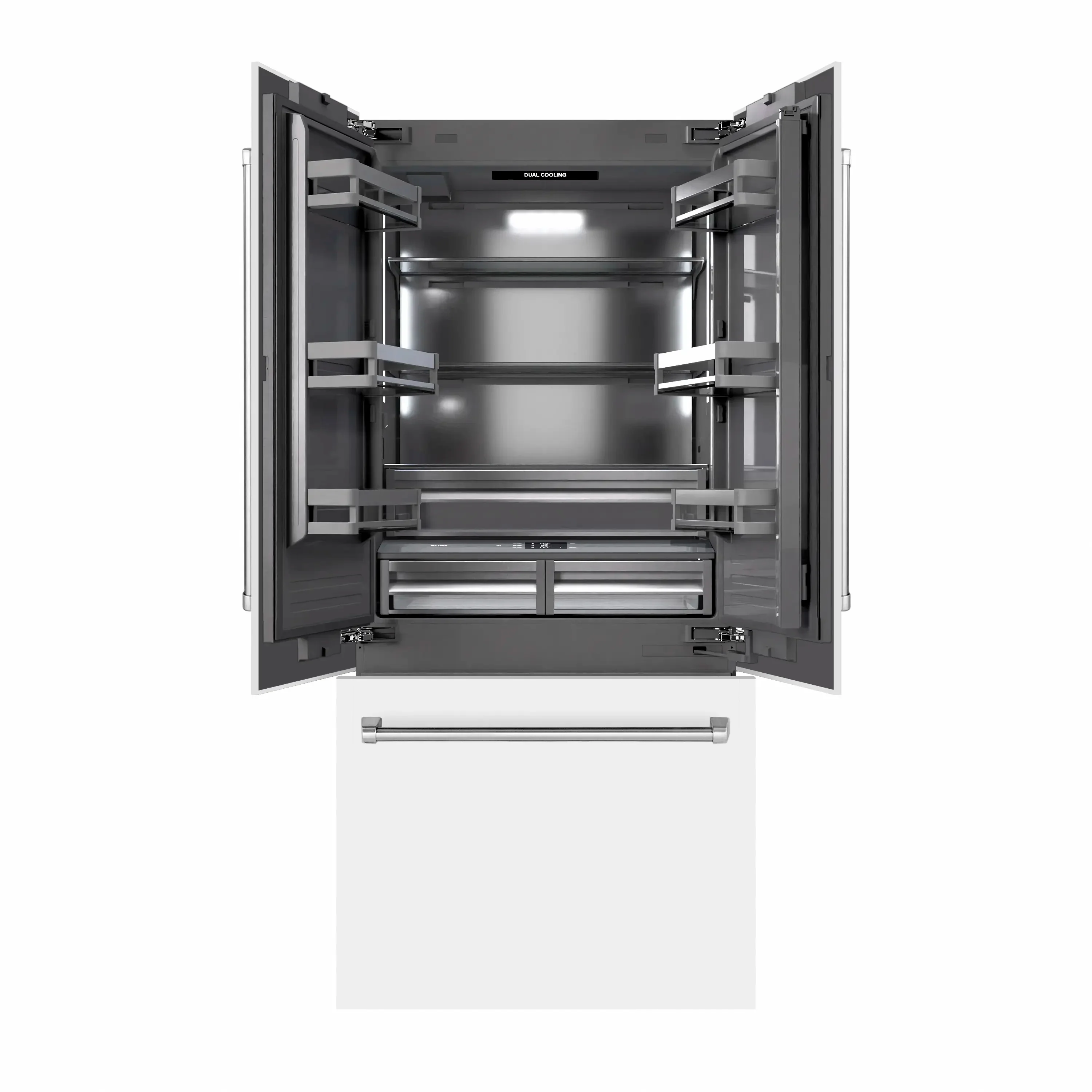 ZLINE 36-Inch 19.6 Cu. Ft. French Door Built-In Bottom Freezer Refrigerator with Water Dispenser and Ice Maker in White Matte with Graphite Gray Interior (GRBIV-WM-36) - Image 2