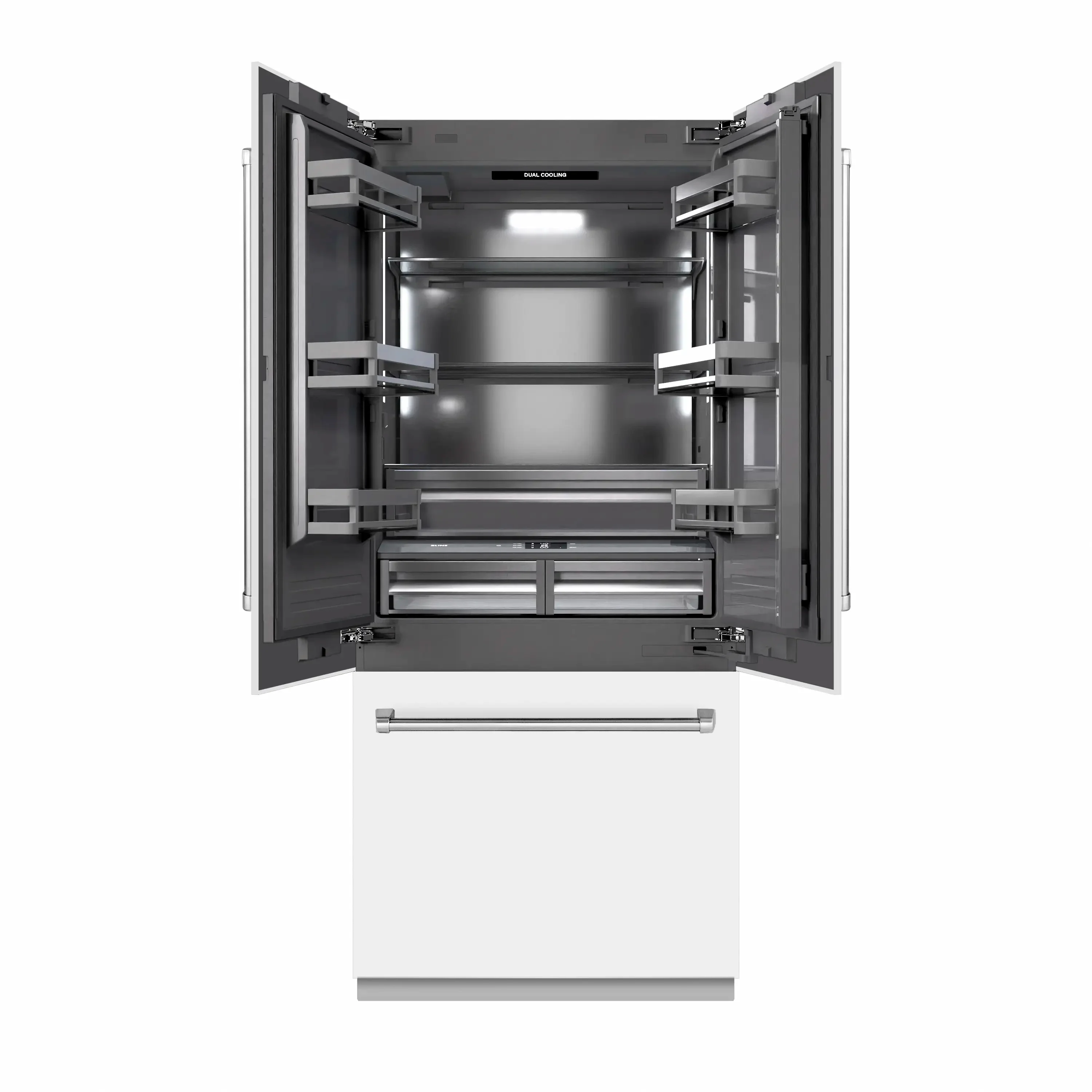 ZLINE 36-Inch 19.6 Cu. Ft. French Door Built-In Bottom Freezer Refrigerator with Water Dispenser and Ice Maker in White Matte with Graphite Gray Interior (GRBIV-WM-36) - Image 3
