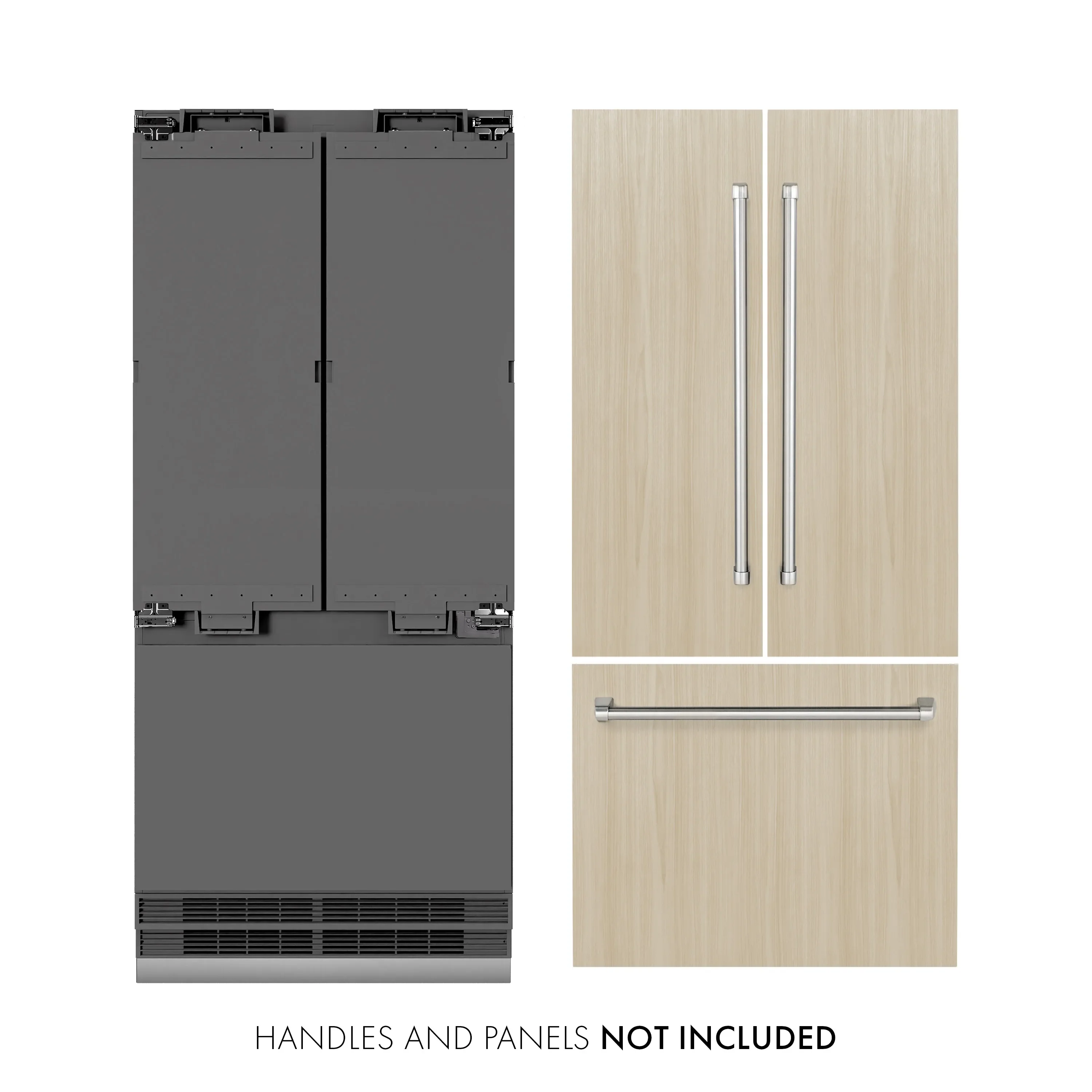 ZLINE 36-Inch 19.6 Cu. Ft. French Door Built-In Bottom Freezer Refrigerator with Water Dispenser and Ice Maker with Graphite Gray Interior in Panel Ready (GRBIV-36) - Image 4
