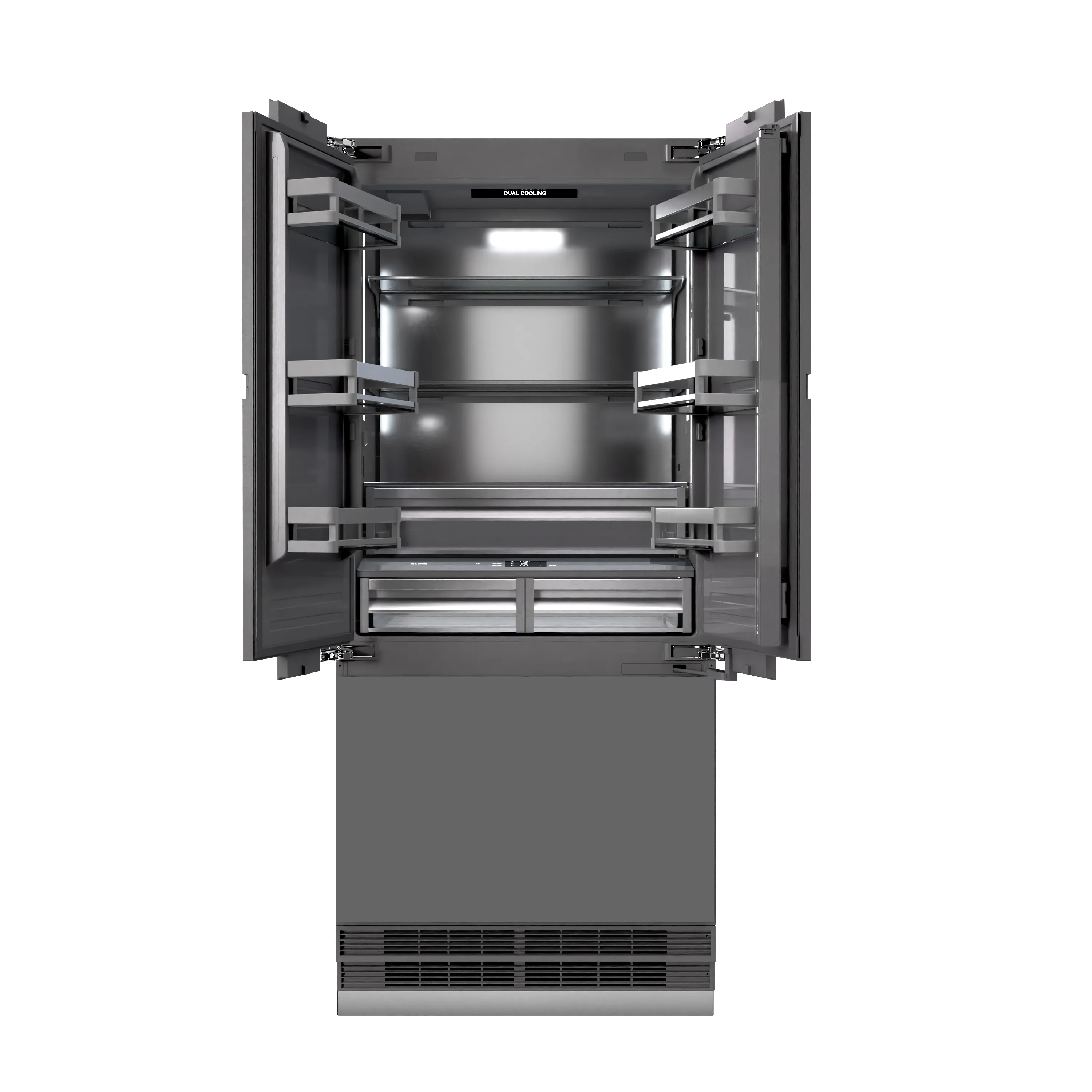 ZLINE 36-Inch 19.6 Cu. Ft. French Door Built-In Bottom Freezer Refrigerator with Water Dispenser and Ice Maker with Graphite Gray Interior in Panel Ready (GRBIV-36) - Image 6