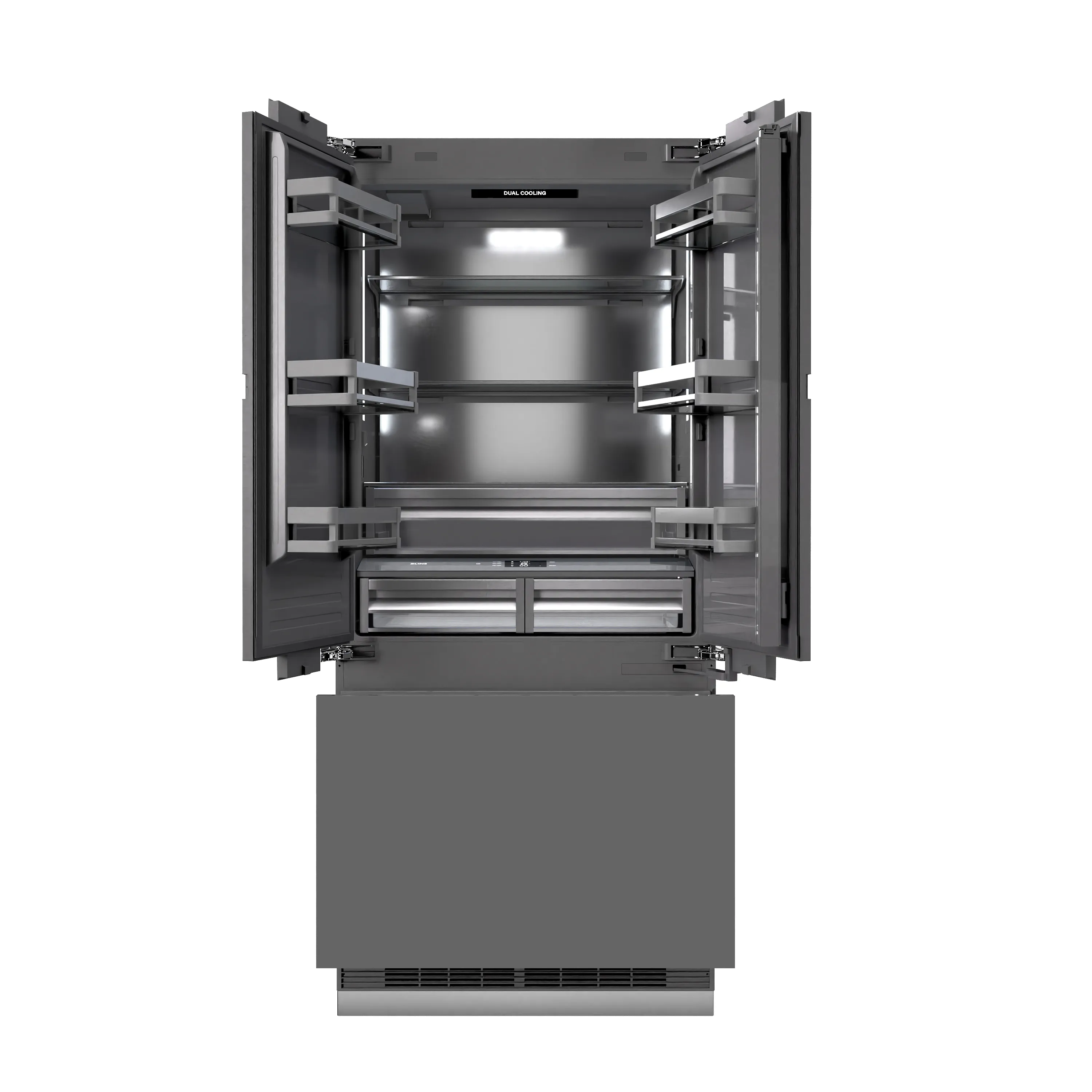 ZLINE 36-Inch 19.6 Cu. Ft. French Door Built-In Bottom Freezer Refrigerator with Water Dispenser and Ice Maker with Graphite Gray Interior in Panel Ready (GRBIV-36) - Image 7