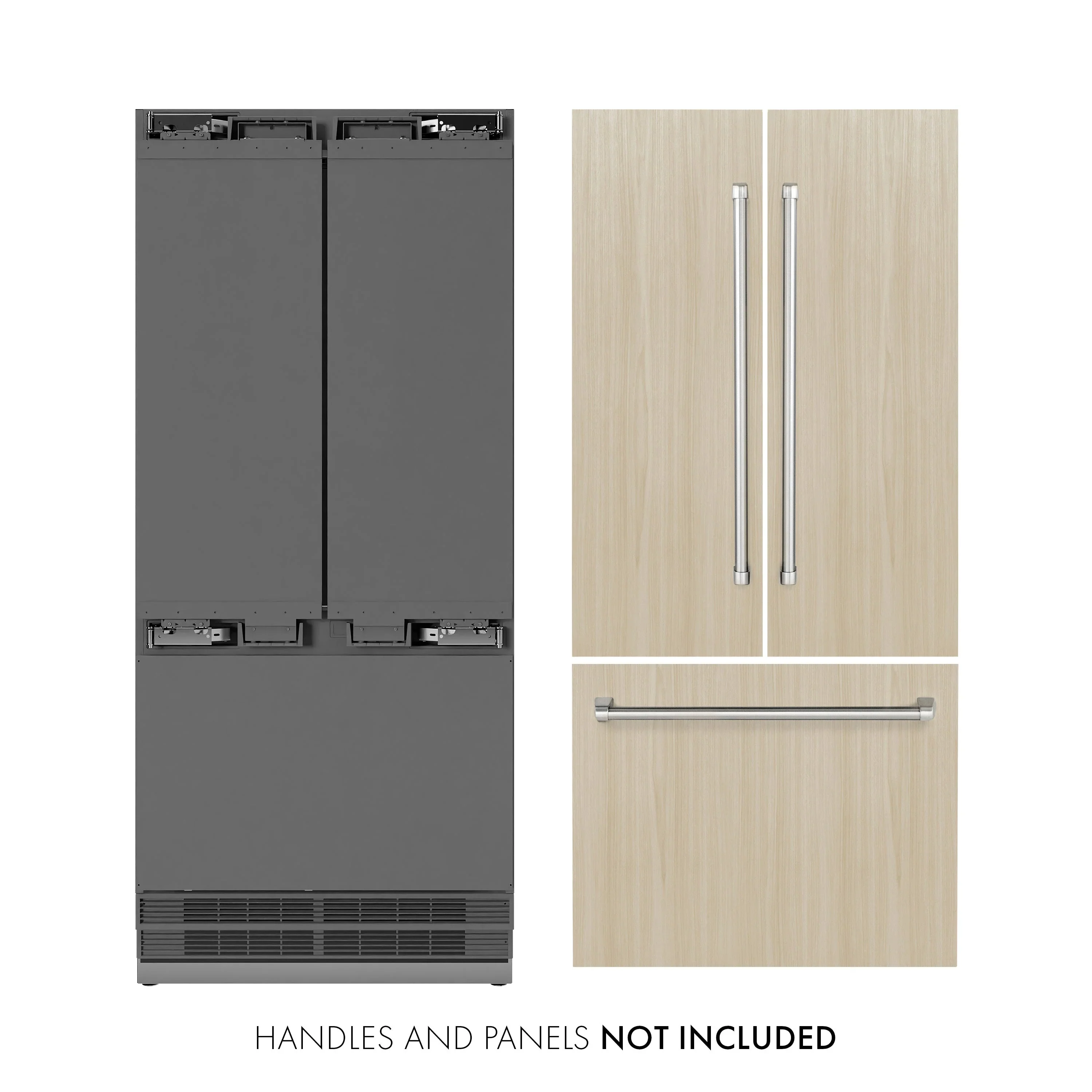 ZLINE 36-Inch 19.6 cu. ft. Panel Ready French Door Built-In Bottom Freezer Refrigerator with Water Dispenser and Ice Maker with Stainless Steel Interior (SRBIV-36) - Image 4