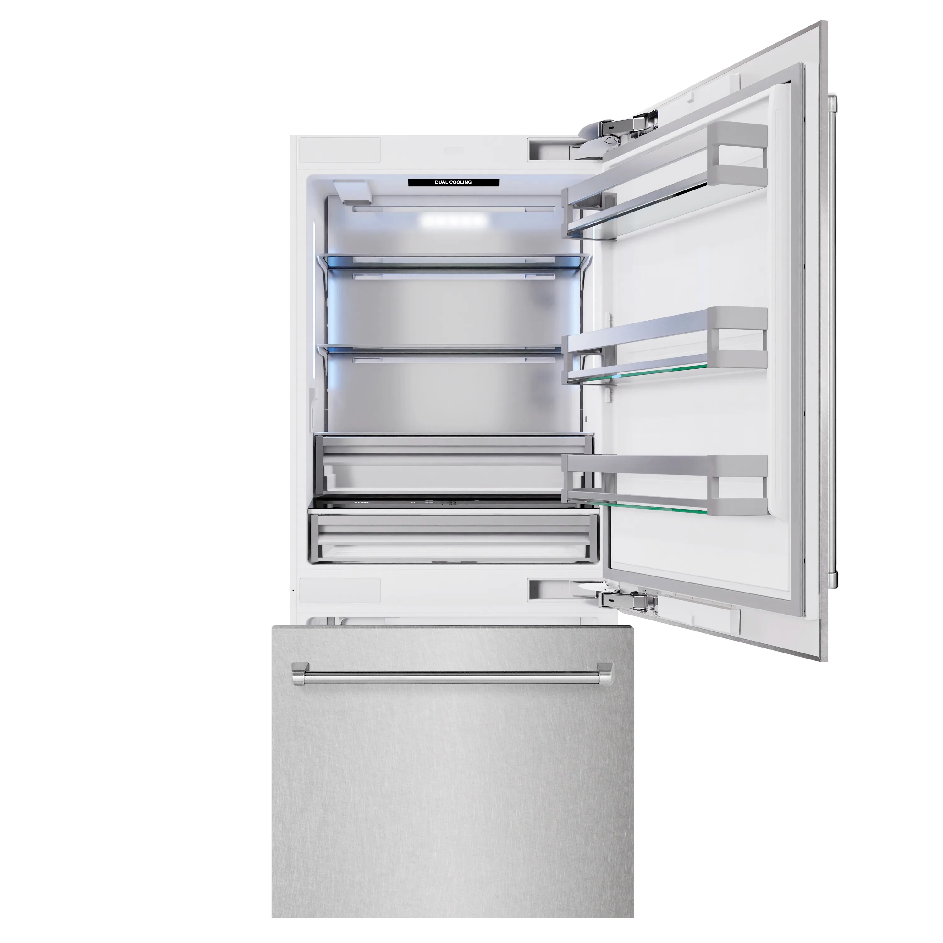 ZLINE 36-Inch 19.8 Cu. Ft. Built-In Bottom Freezer Refrigerator with Water Dispenser and Ice Maker in Satin Stainless Steel (RBIT-SN-36) - Image 5