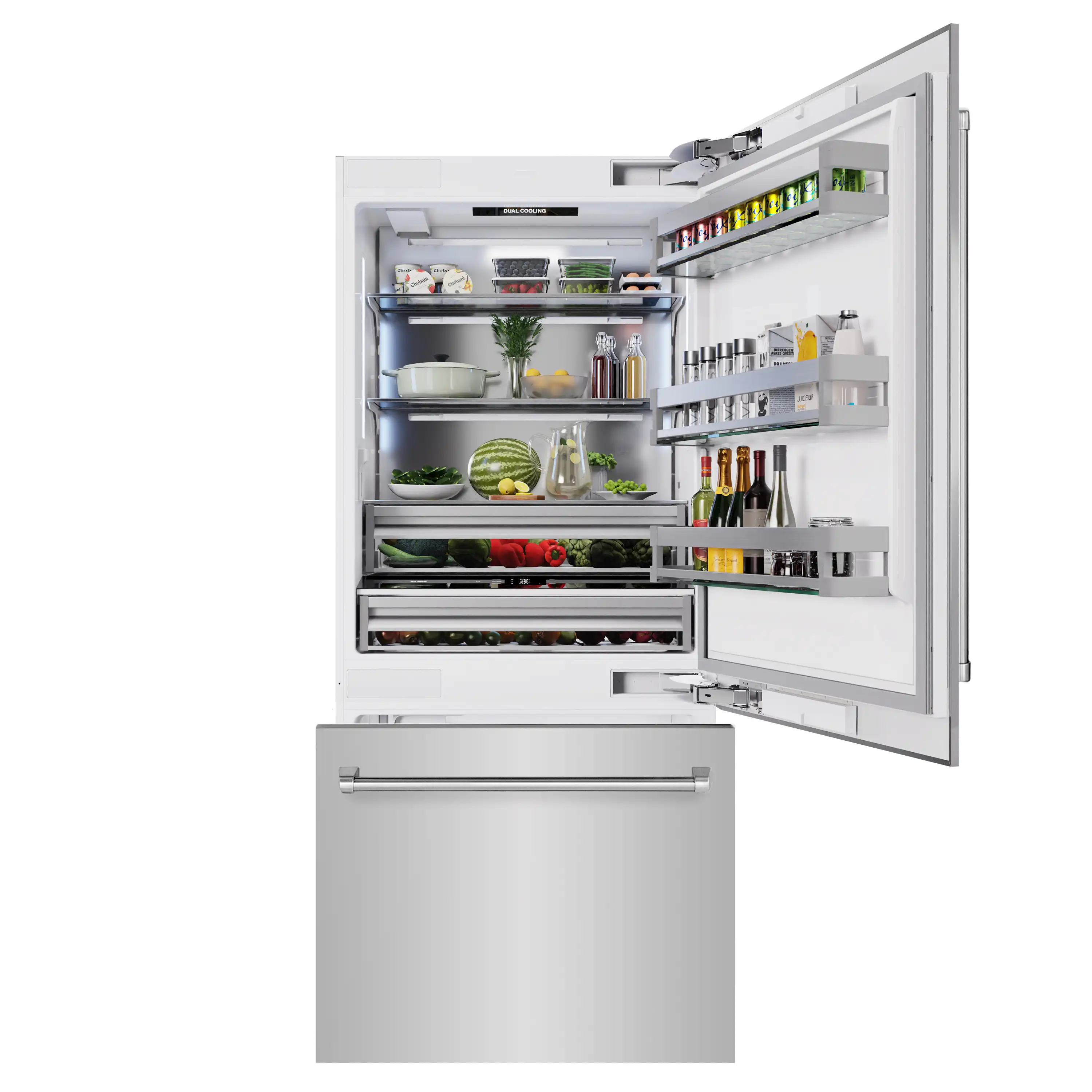ZLINE 36-Inch 19.8 Cu. Ft. Built-In Bottom Freezer Refrigerator with Water Dispenser and Ice Maker in Stainless Steel (RBIT-304-36) - Image 3